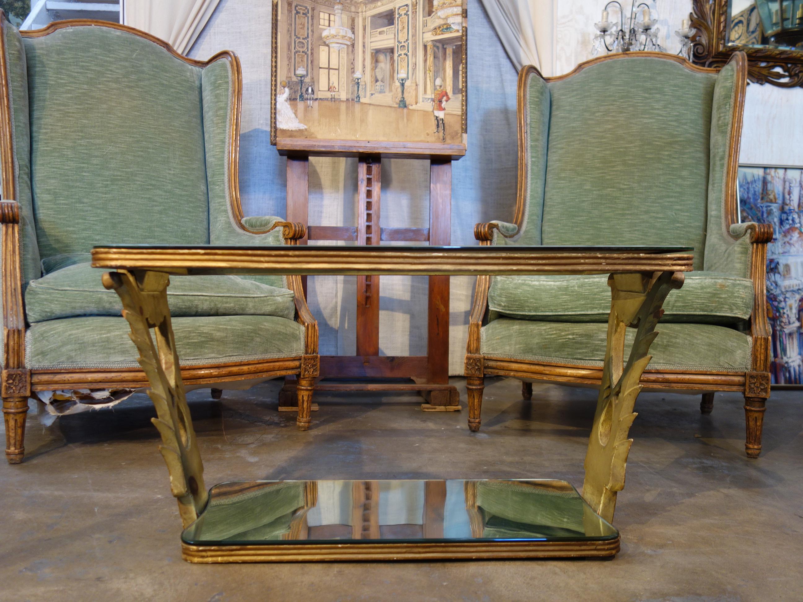 Midcentury Art Deco Painted Gilt Etched Glass and Mirror Occasional Coffee Table For Sale 13