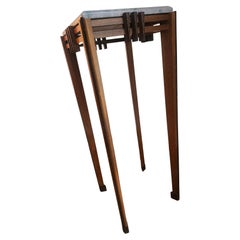 Mid-Century Art Deco Pedestal with a Rose Marble Top and Mixed Exotic Woods