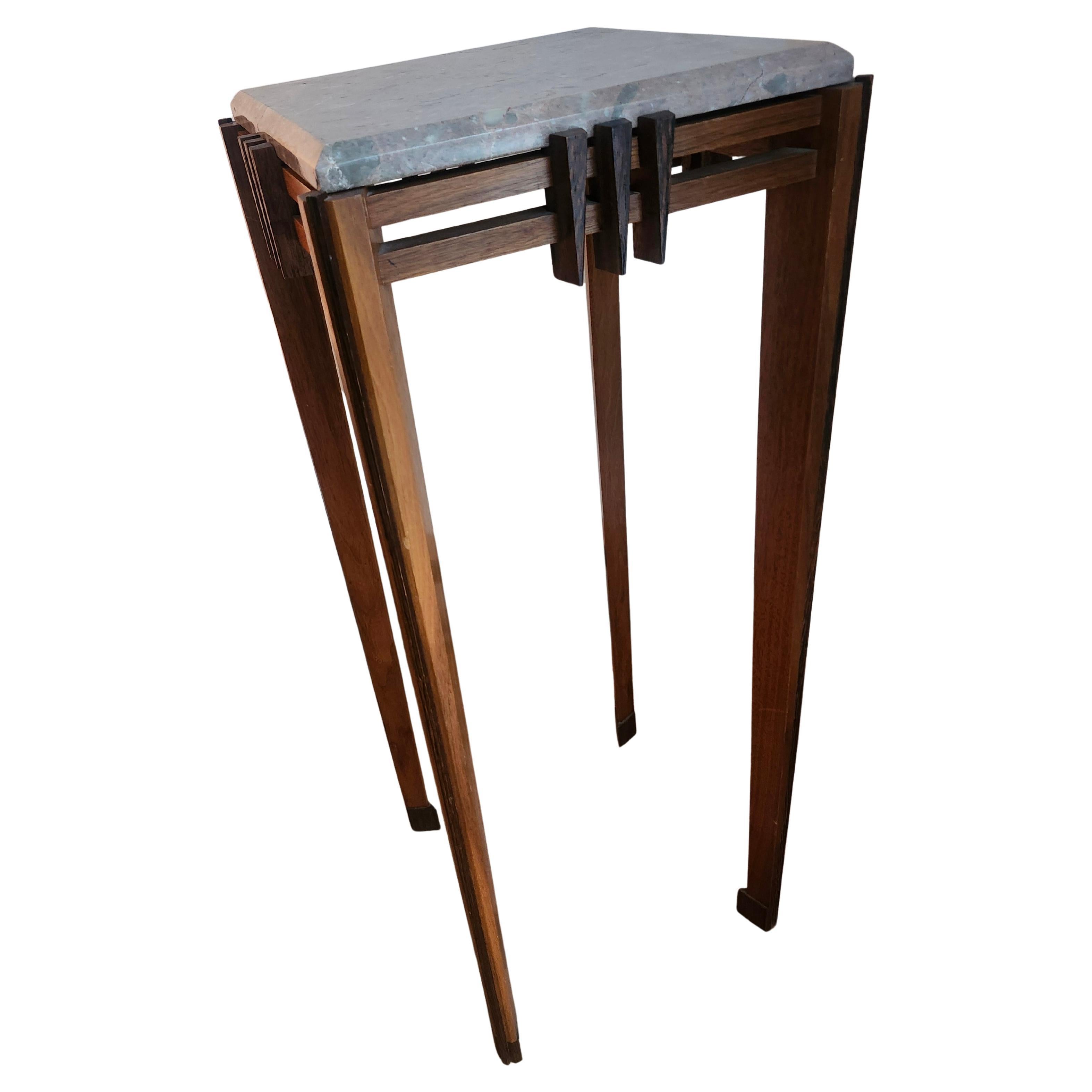 Mid-Century Art Deco Pedestal with a Rose Marble Top and Mixed Exotic Woods For Sale