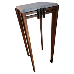 Mid-Century Art Deco Pedestal with a Rose Marble Top and Mixed Exotic Woods