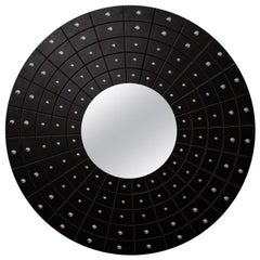 Midcentury Art Deco Round Black Mirror