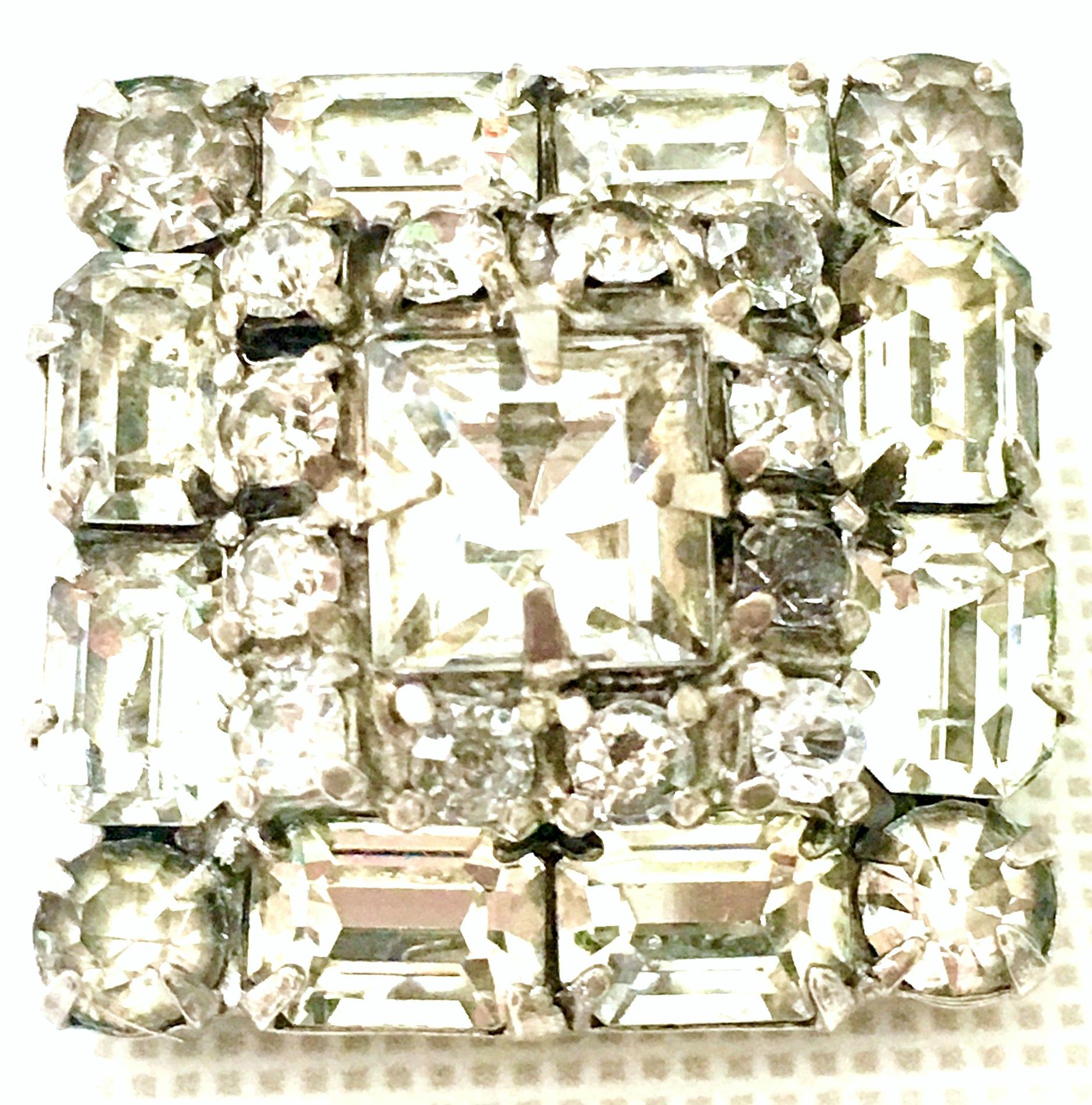 Mid Century Art Deco Silver & Austrian Crystal Rhinestone Earrings 1