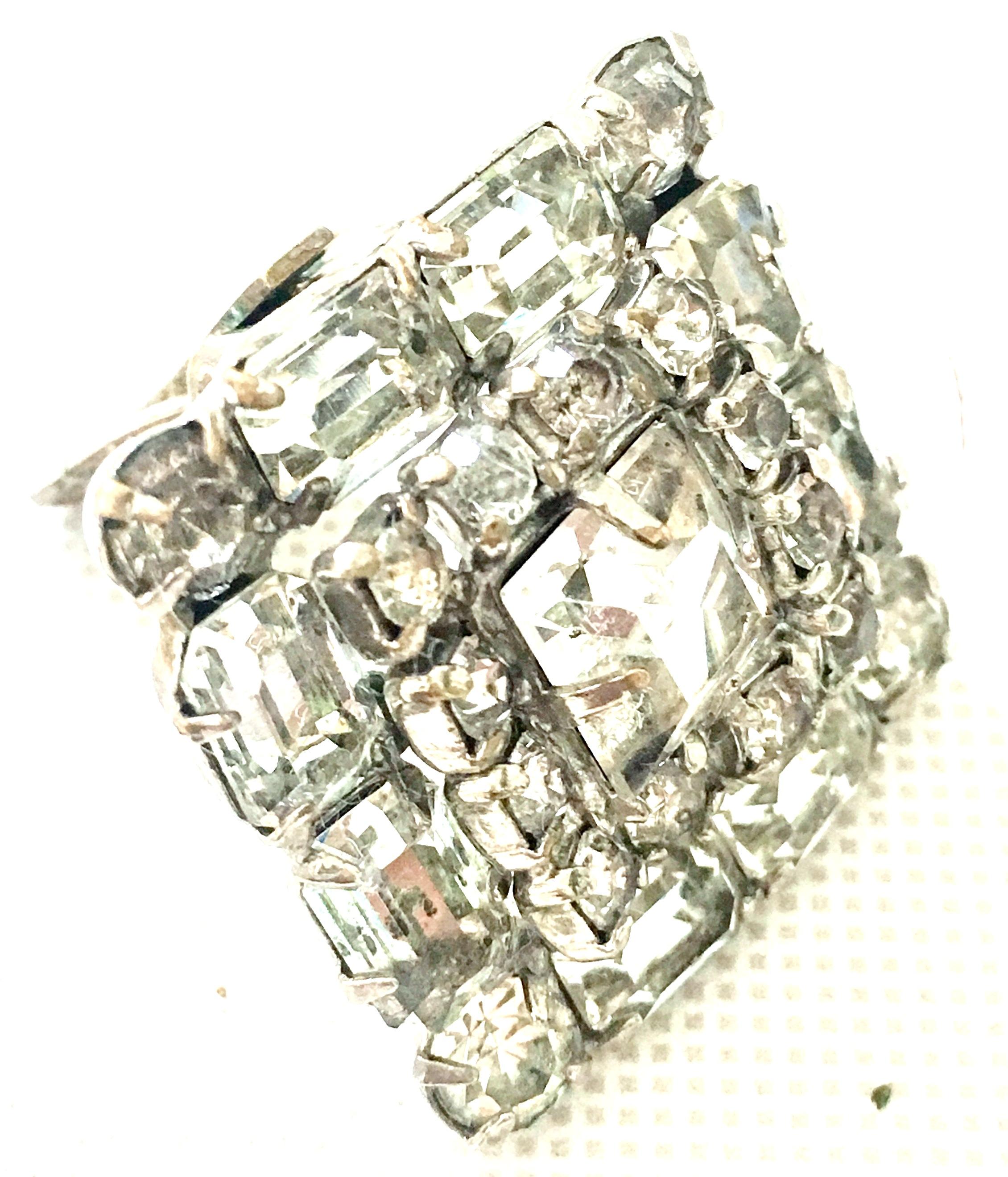 Mid Century Art Deco Silver & Austrian Crystal Rhinestone Earrings 2