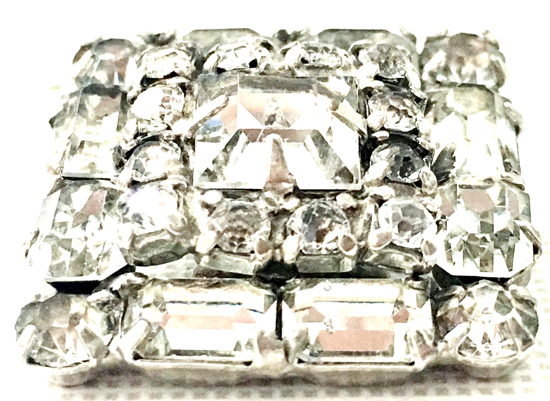 Mid Century Art Deco Silver & Austrian Crystal Rhinestone Earrings 5