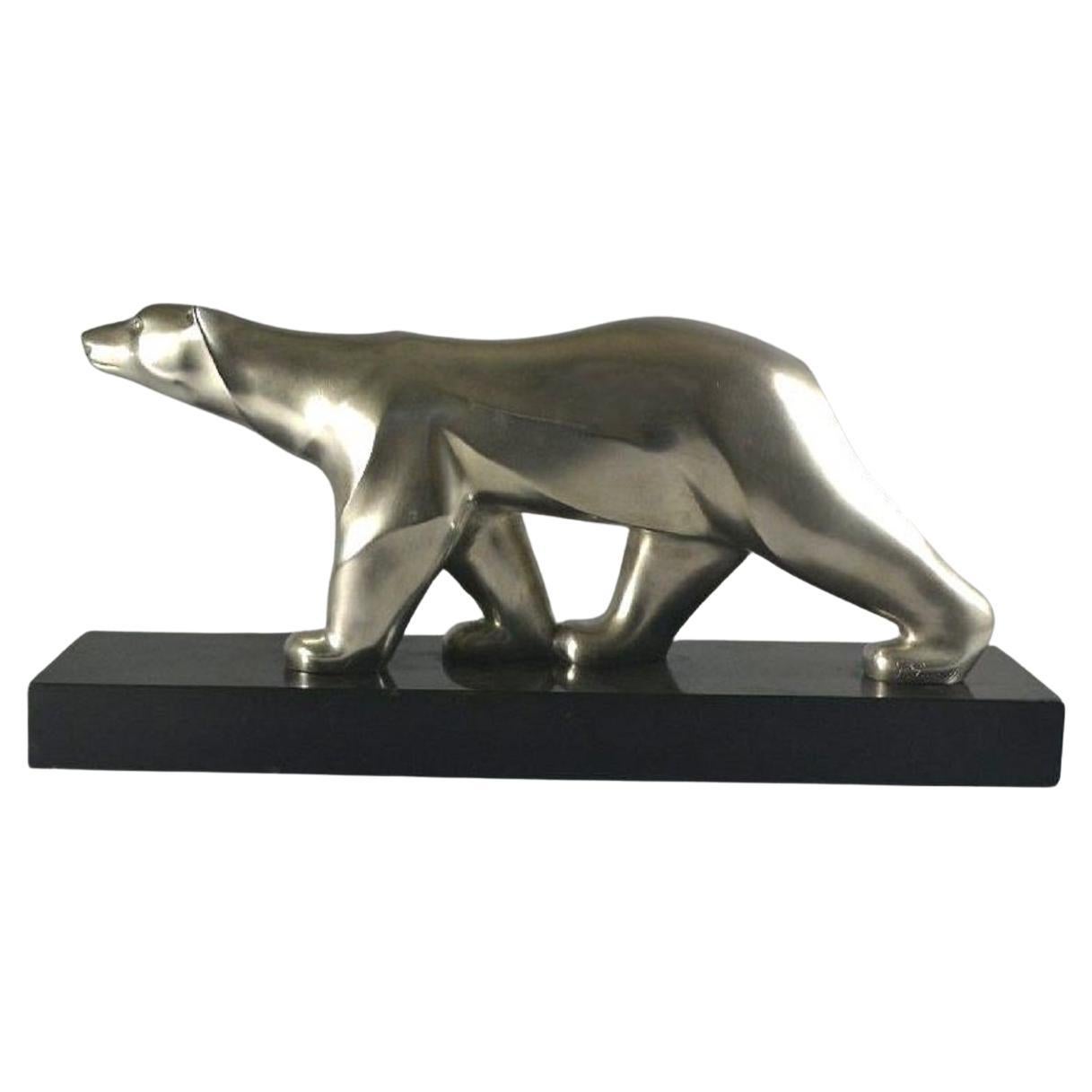 Superb Silvered patinated Bronze Polar Bear Sculpture by George Lavroff mounted on a solid black marble base, modelled in the Art Deco style. Circa 1930s.

Condition: Perfect showroom condition with no imperfections. Signed George Lavroff and