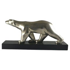 Mid Century Art Deco Silver Bronze Sculpture Polar Bear by George Lavroff