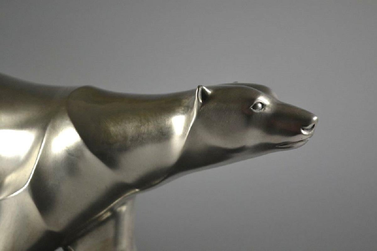 Mid Century Art Deco Silver Bronze Sculpture Polar Bear by George Lavroff  In Good Condition For Sale In Dublin, Ireland