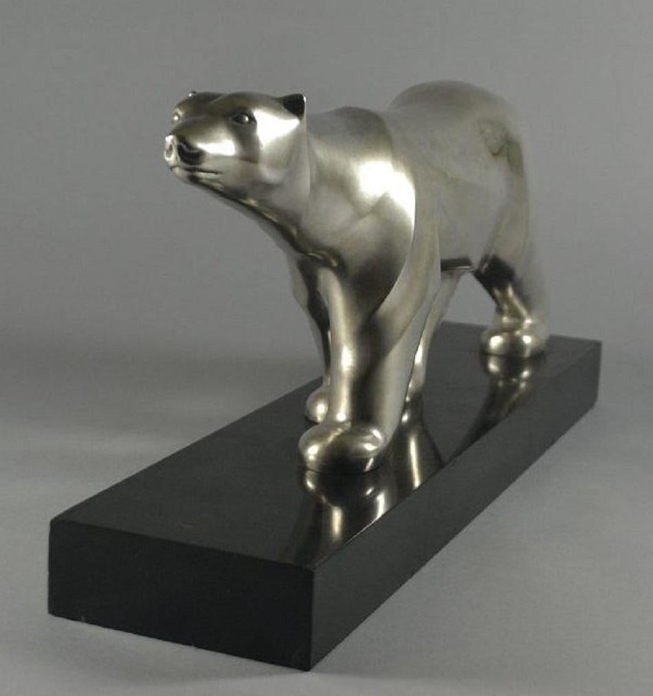 Mid Century Art Deco Silver Bronze Sculpture Polar Bear by George Lavroff  For Sale 1