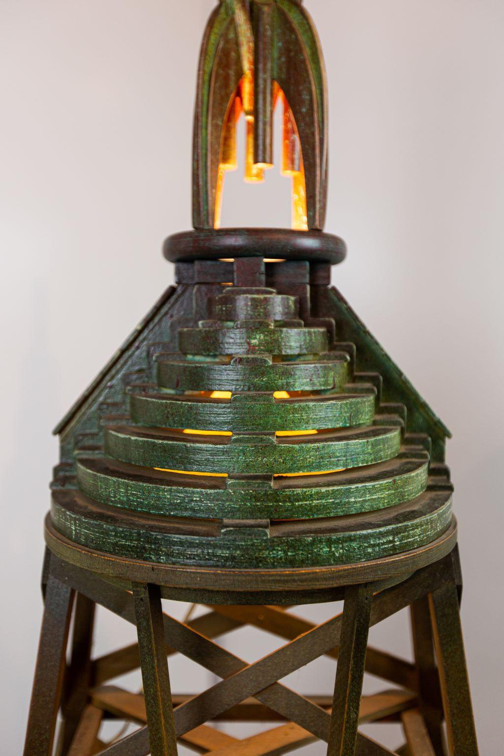 Mid Century Art Deco Skyscraper Rocket Folk Art Wooden Floor Lamp For Sale 3
