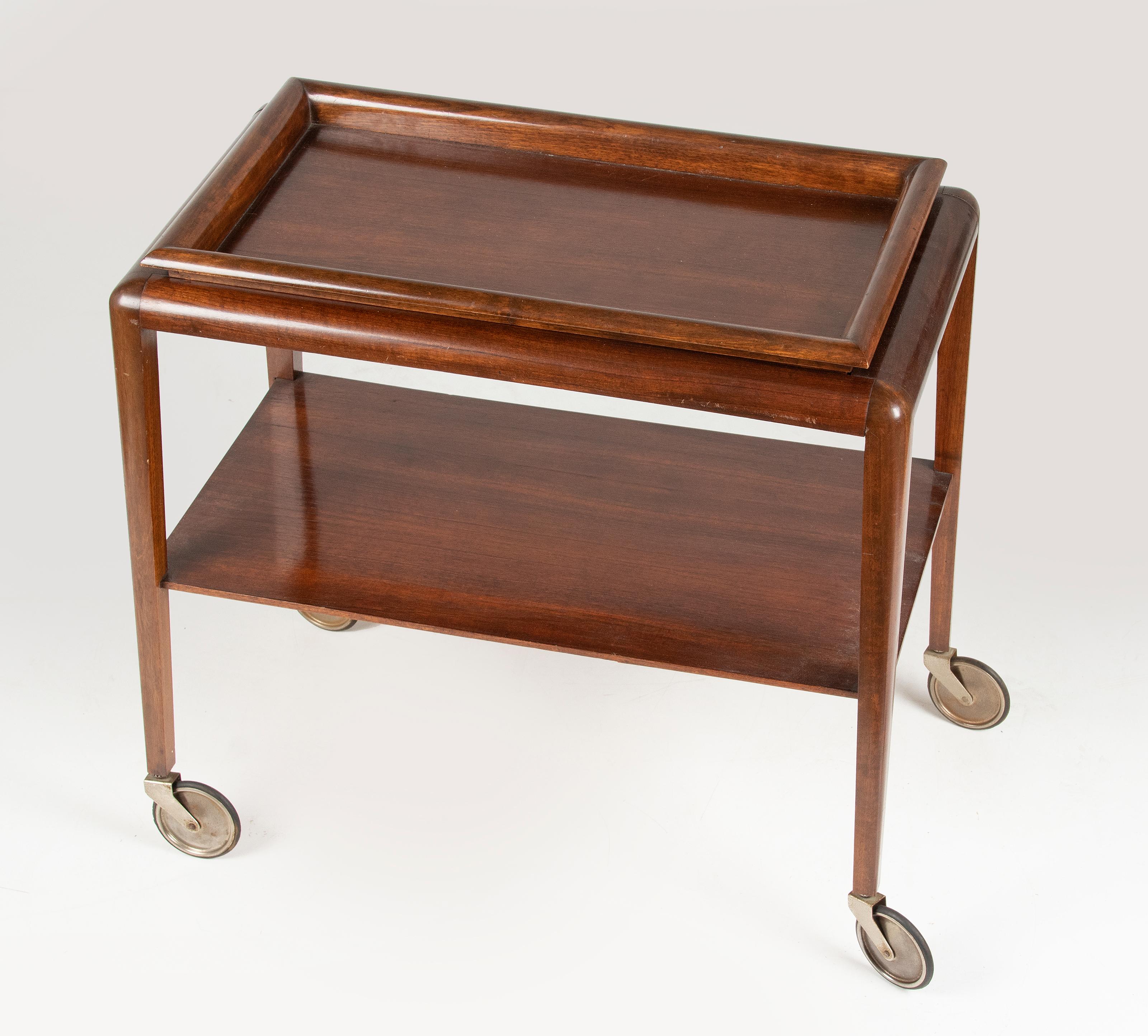 Mid-Century Art Deco Style Beechwood Bar Cart Trolley with Removable Tray 8