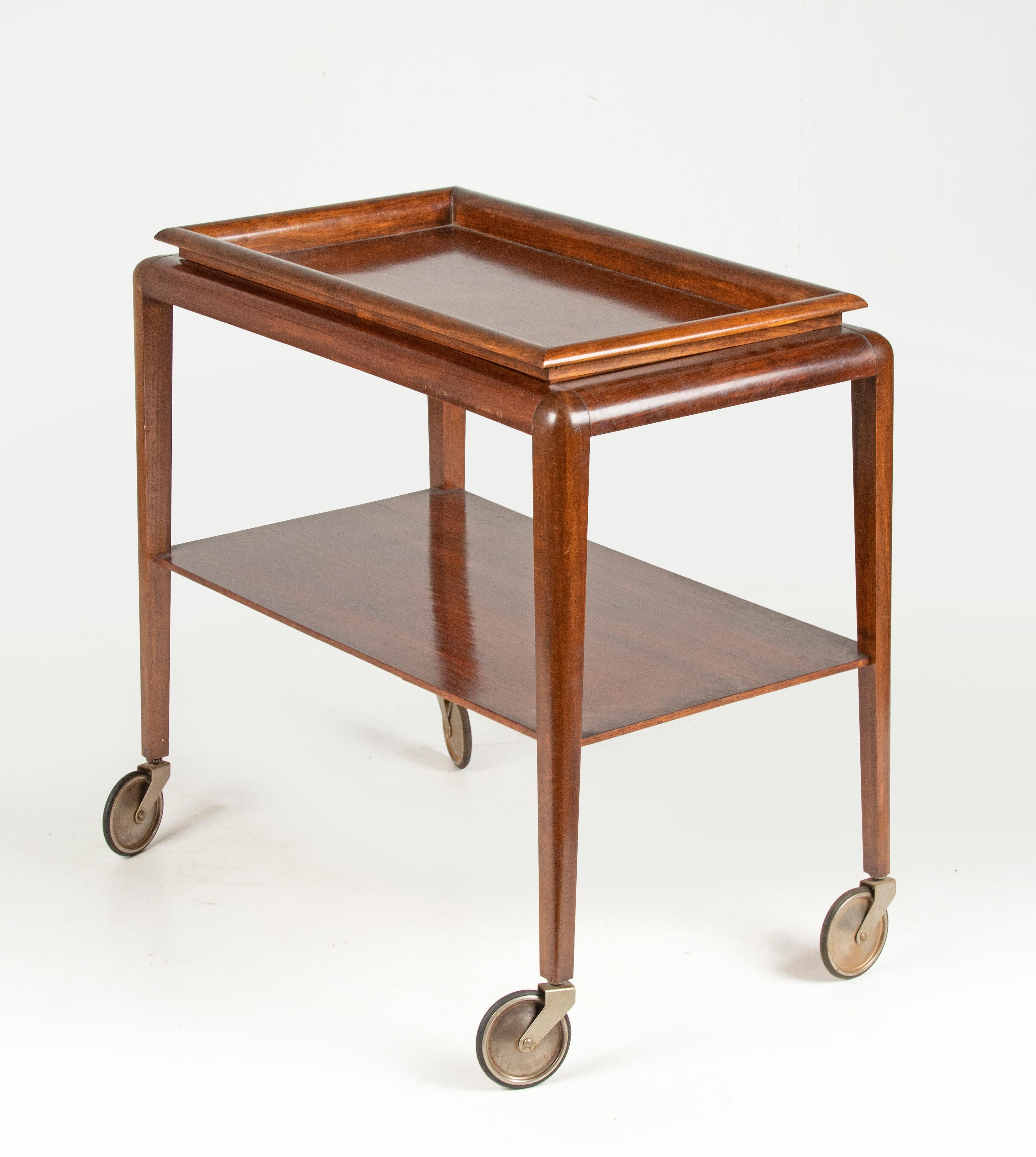 Mid-Century Art Deco Style Beechwood Bar Cart Trolley with Removable Tray 11