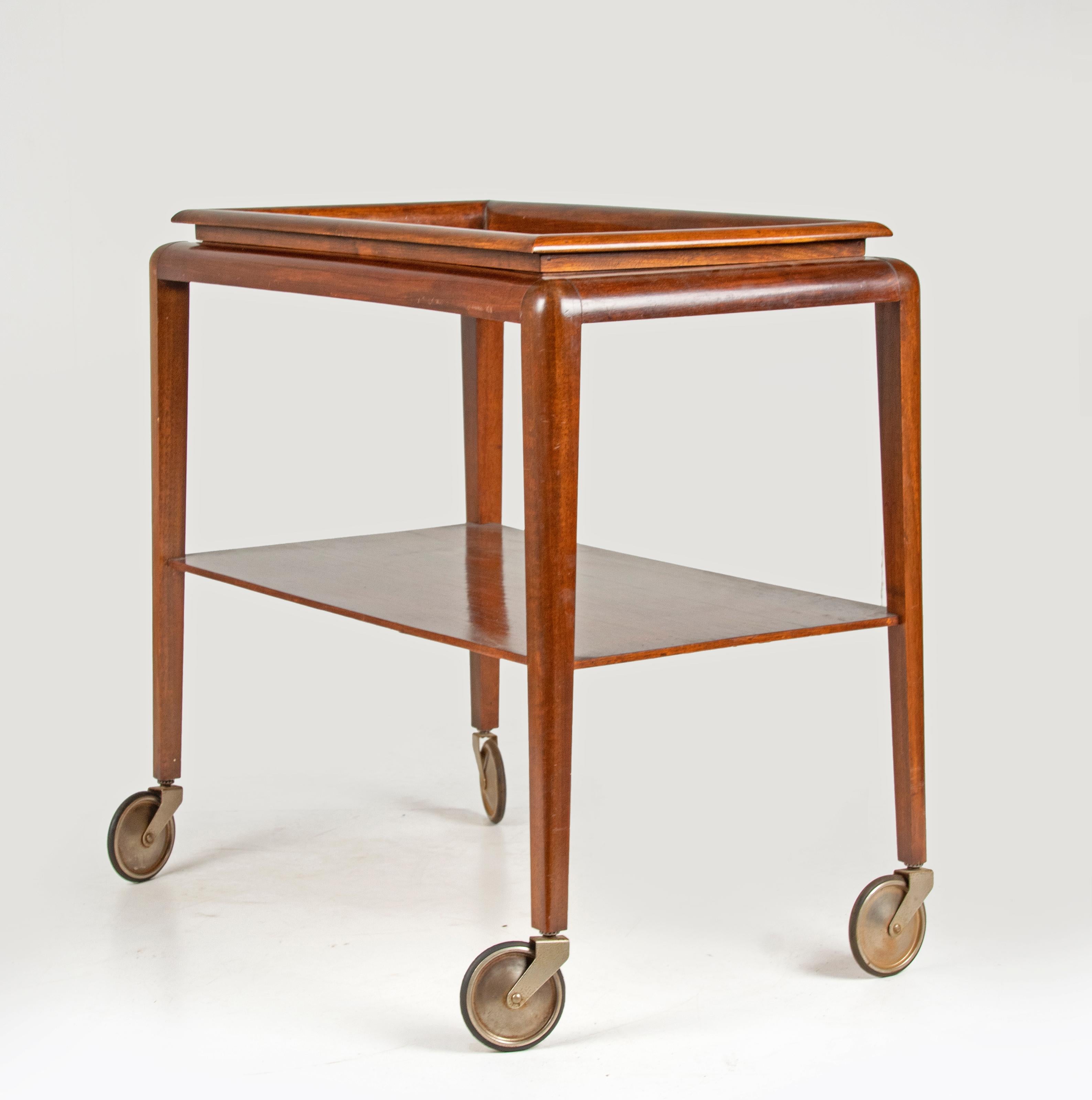 Mid-Century Art Deco Style Beechwood Bar Cart Trolley with Removable Tray 2