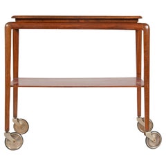 Mid-Century Art Deco Style Beechwood Bar Cart Trolley with Removable Tray