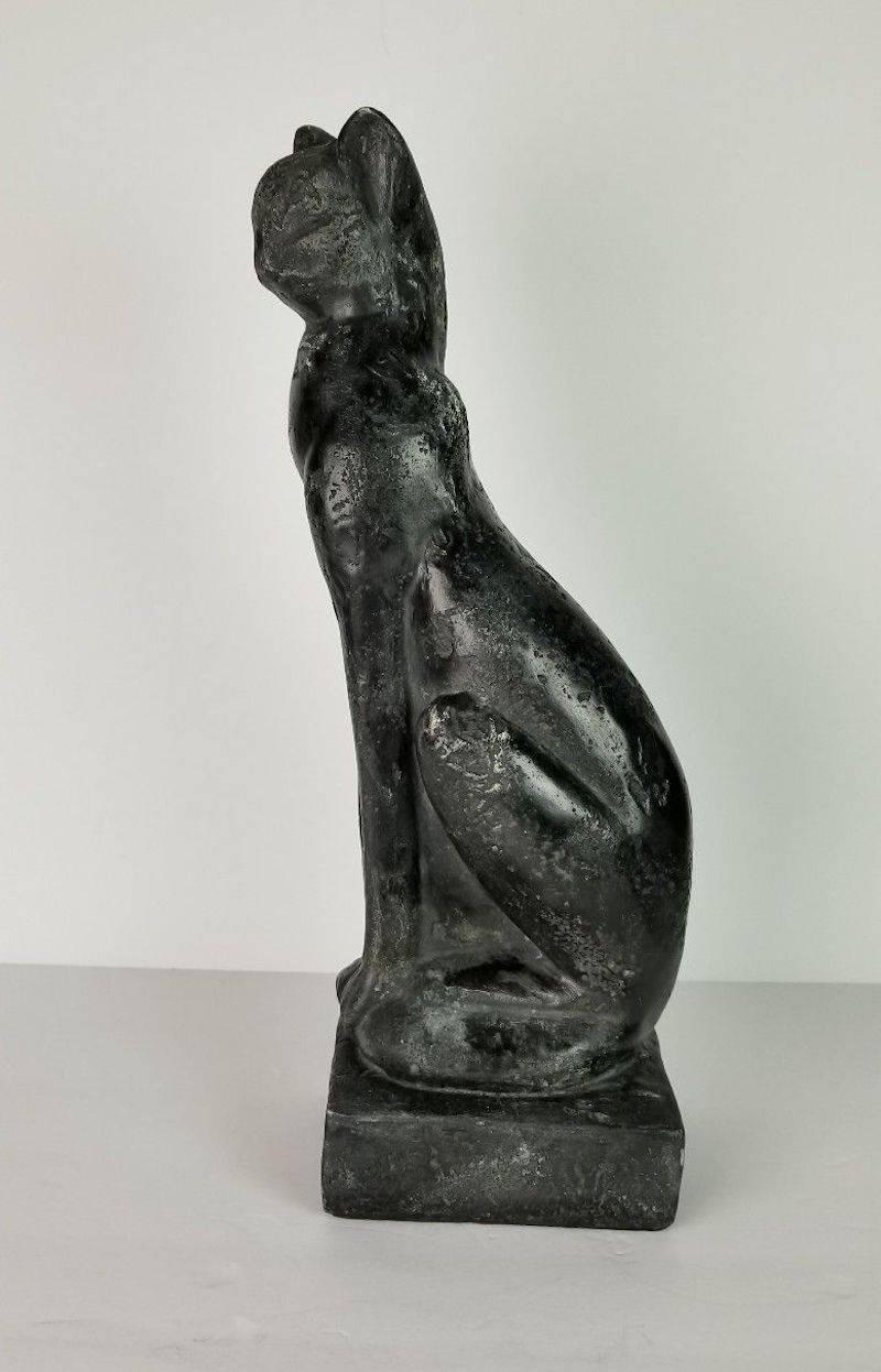 Midcentury Art Deco style black siamese cat sculpture. Marked 