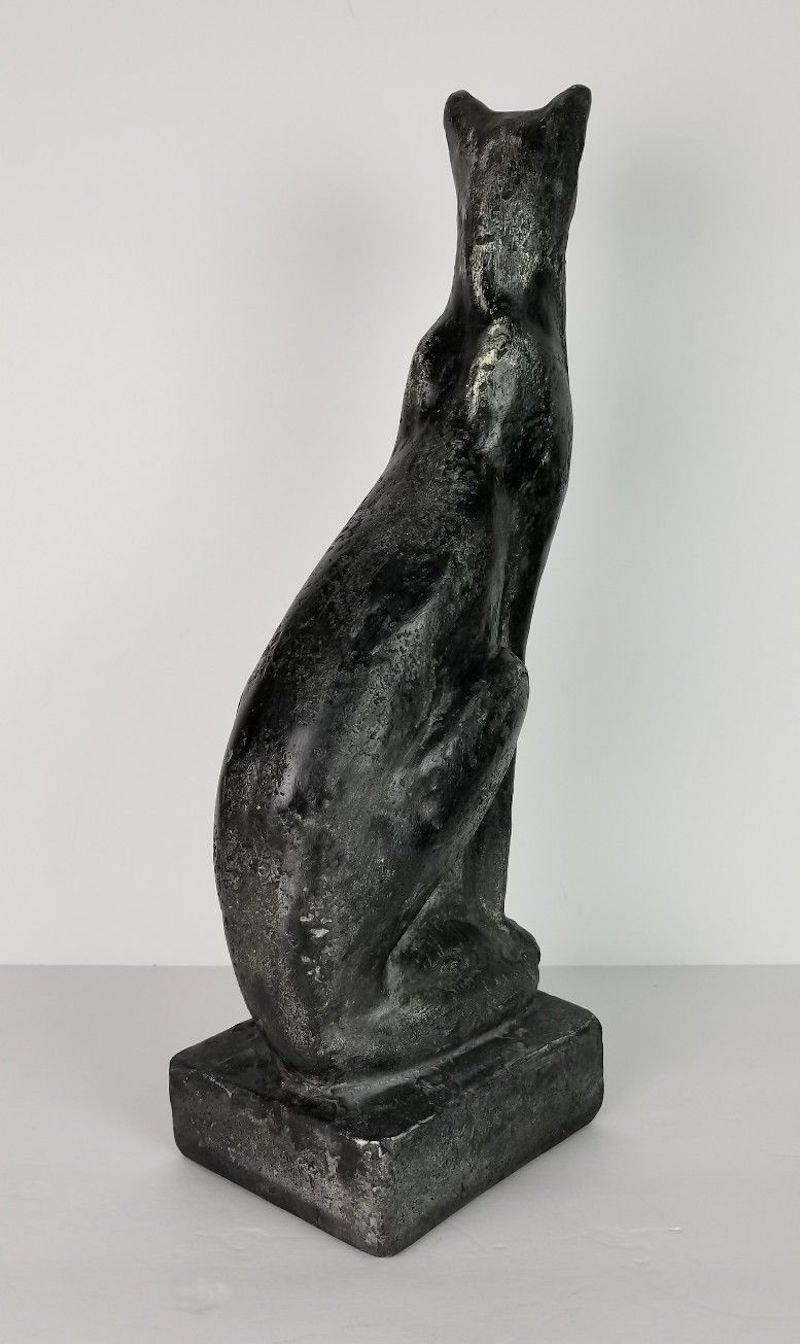 Midcentury Art Deco-Style Black Siamese Cat Sculpture In Excellent Condition In Sacramento, CA