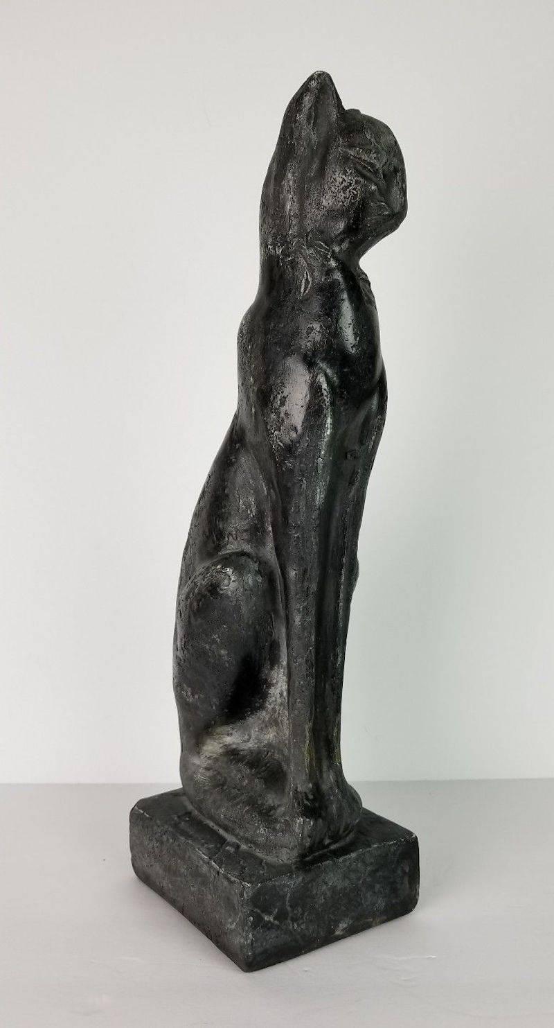 Midcentury Art Deco-Style Black Siamese Cat Sculpture 1