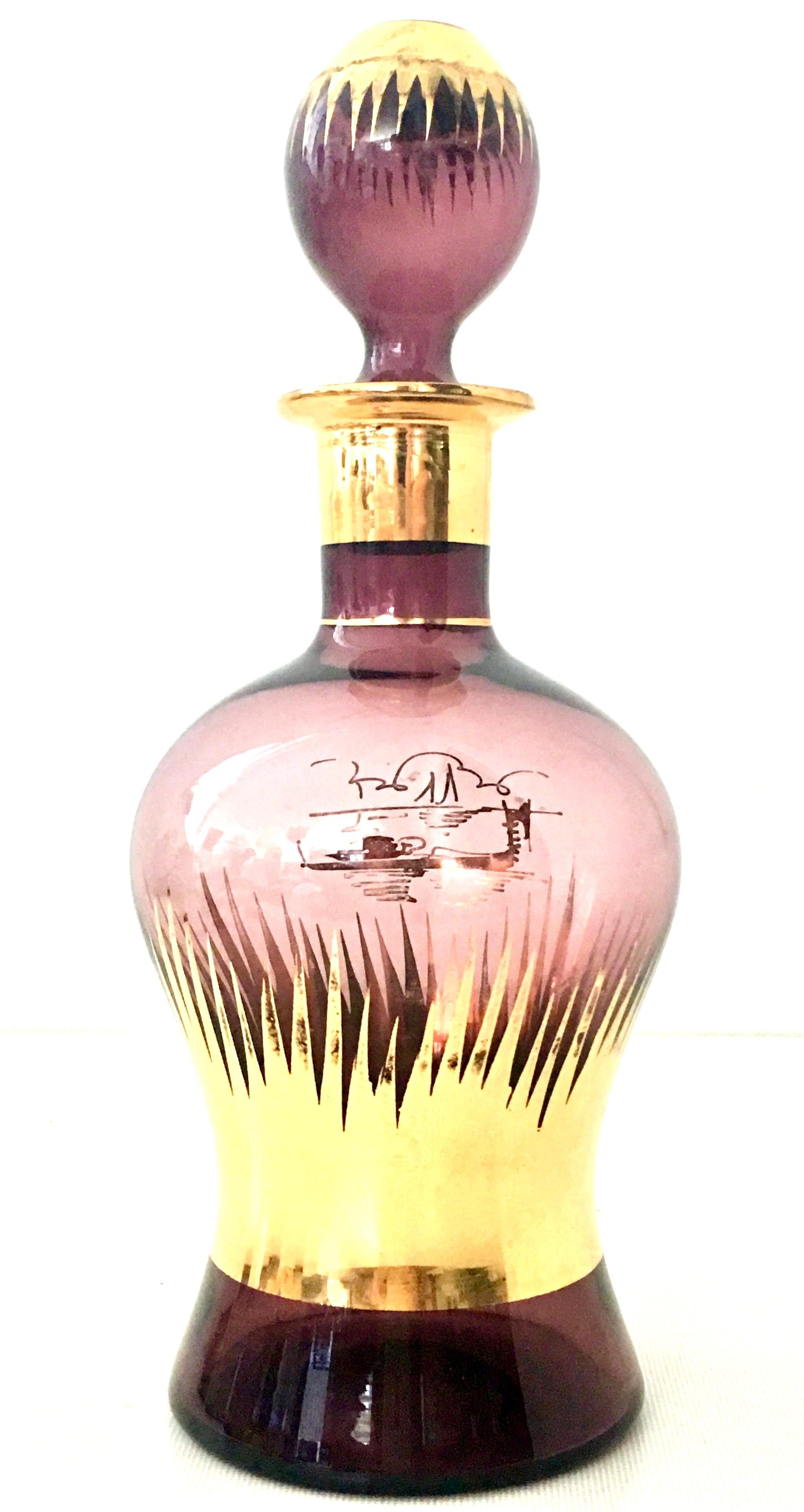20th Century Mid-Century Art Deco Style Bohemia Glass Amethyst & 22-Karat Gold Drinks S/7