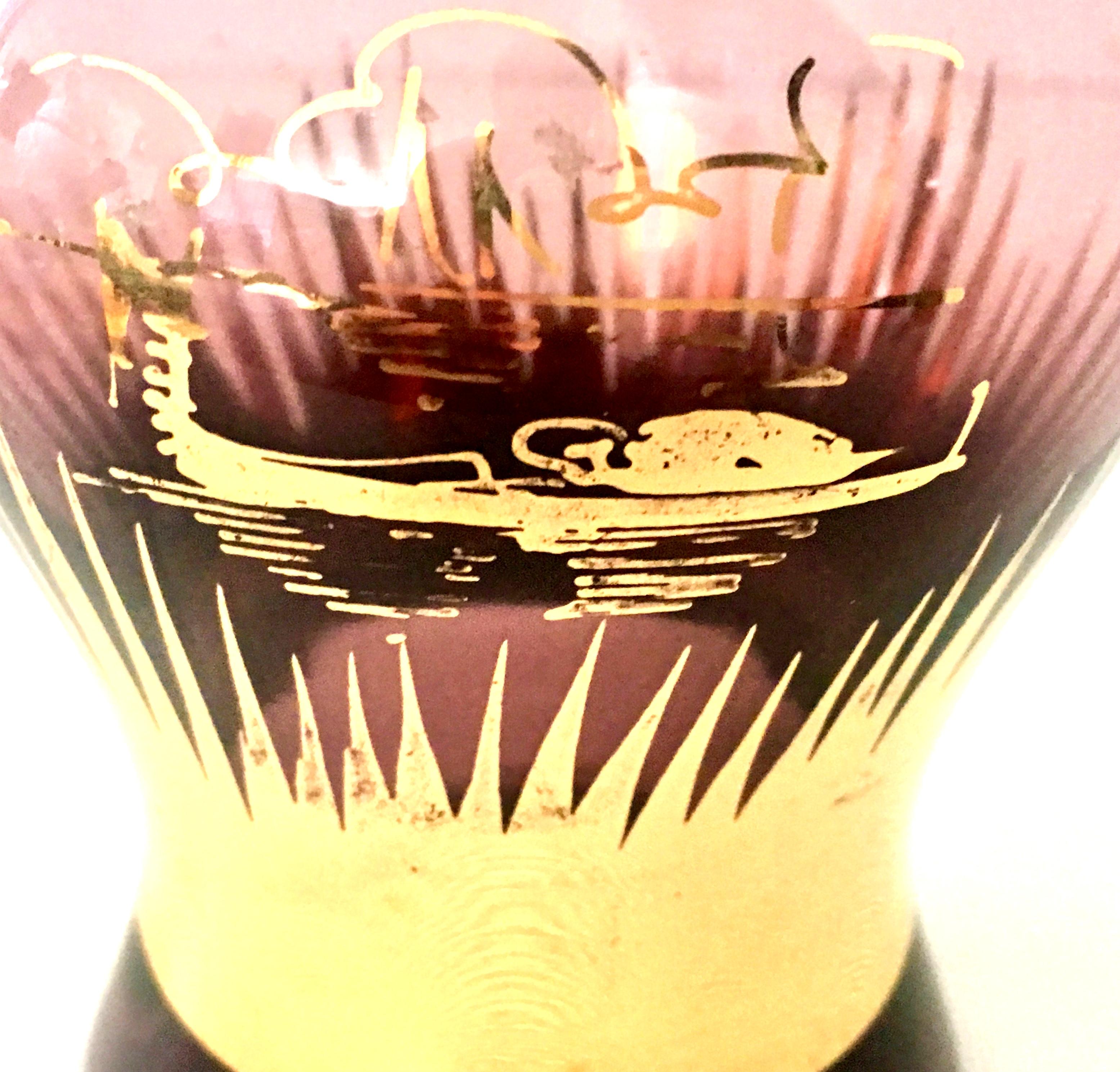 Mid-Century Art Deco Style Bohemia Glass Amethyst & 22-Karat Gold Drinks S/7 3