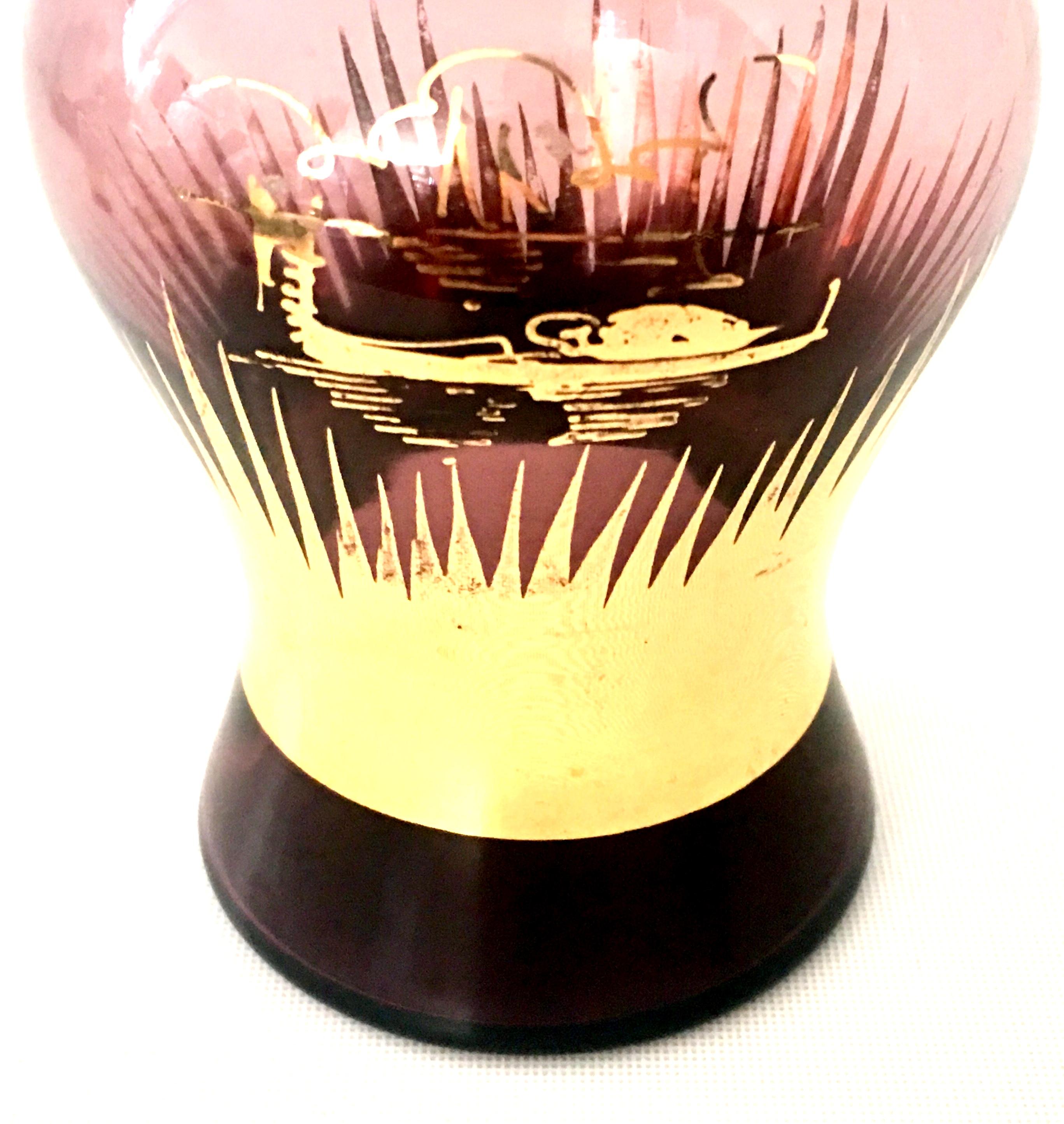 Mid-Century Art Deco Style Bohemia Glass Amethyst & 22-Karat Gold Drinks S/7 2
