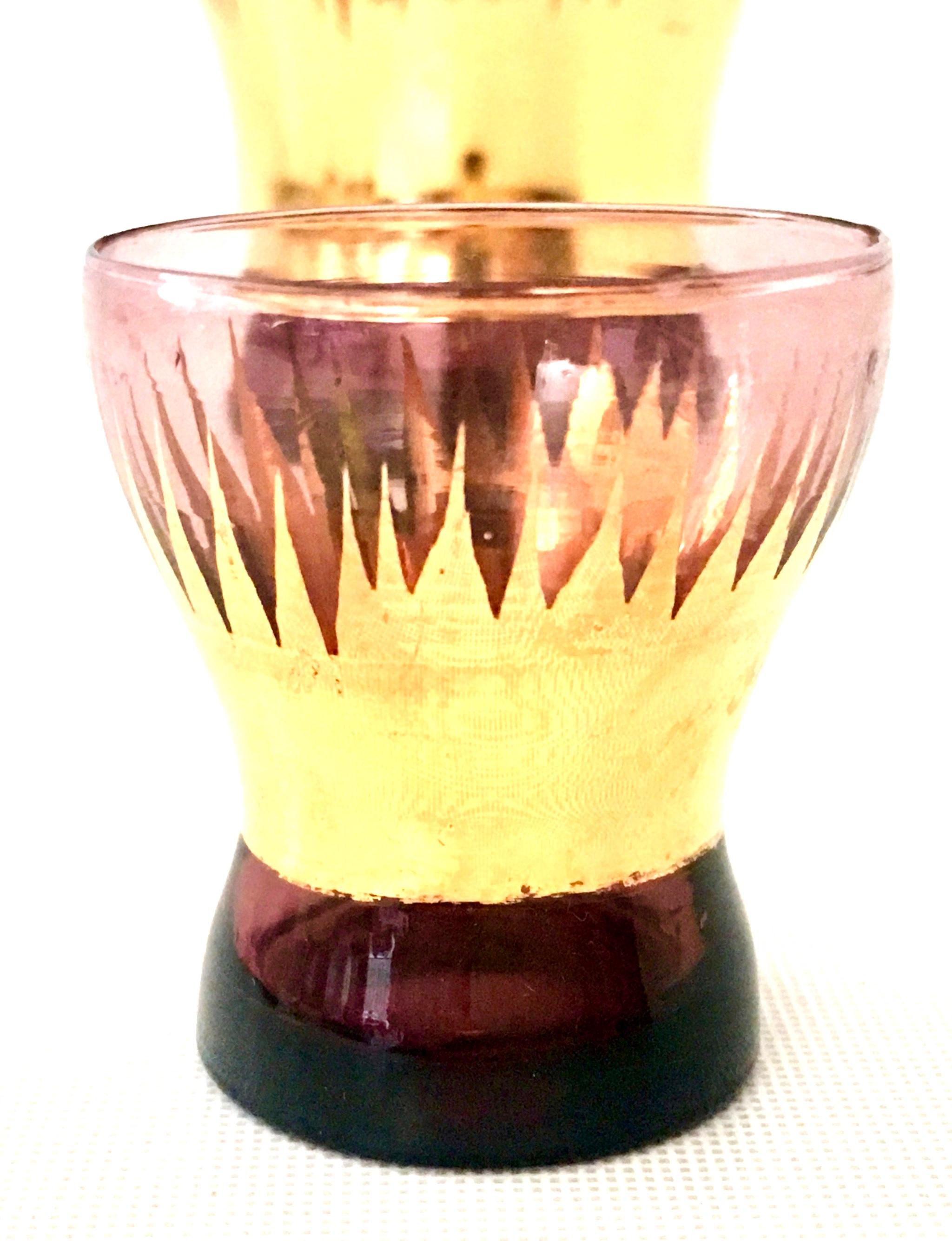 Mid-Century Art Deco Style Bohemia Glass Amethyst & 22-Karat Gold Drinks S/7 8