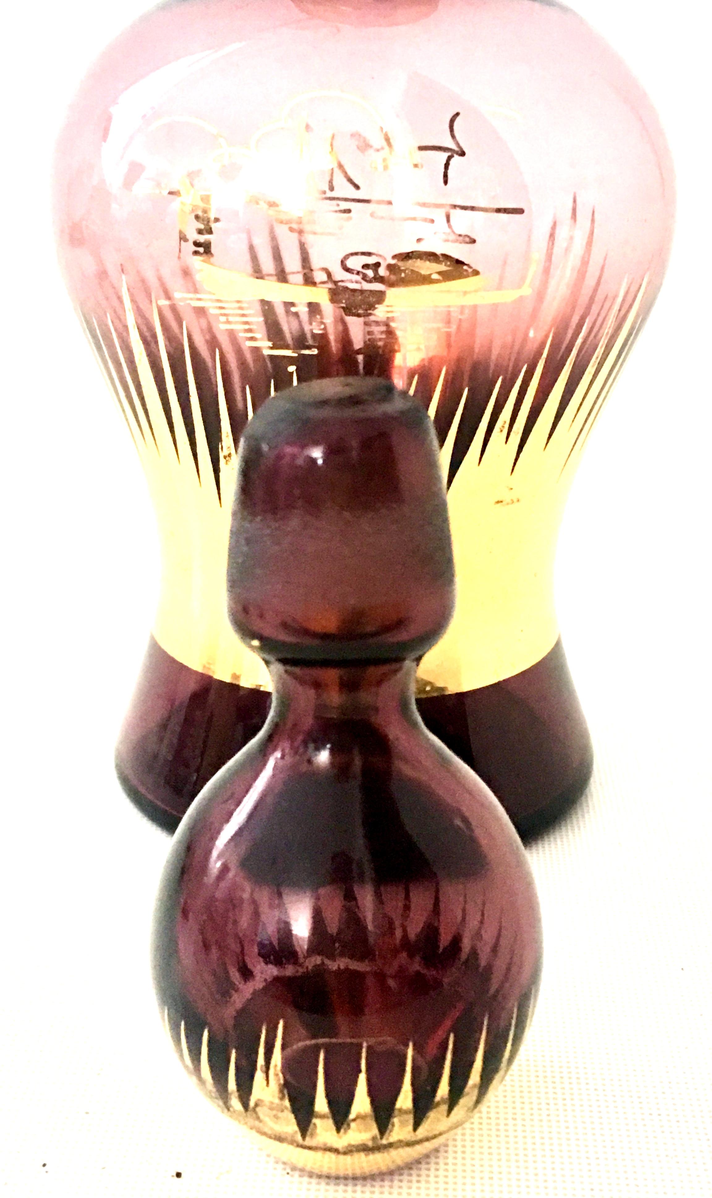Mid-Century Art Deco Style Bohemia Glass Amethyst & 22-Karat Gold Drinks S/7 4