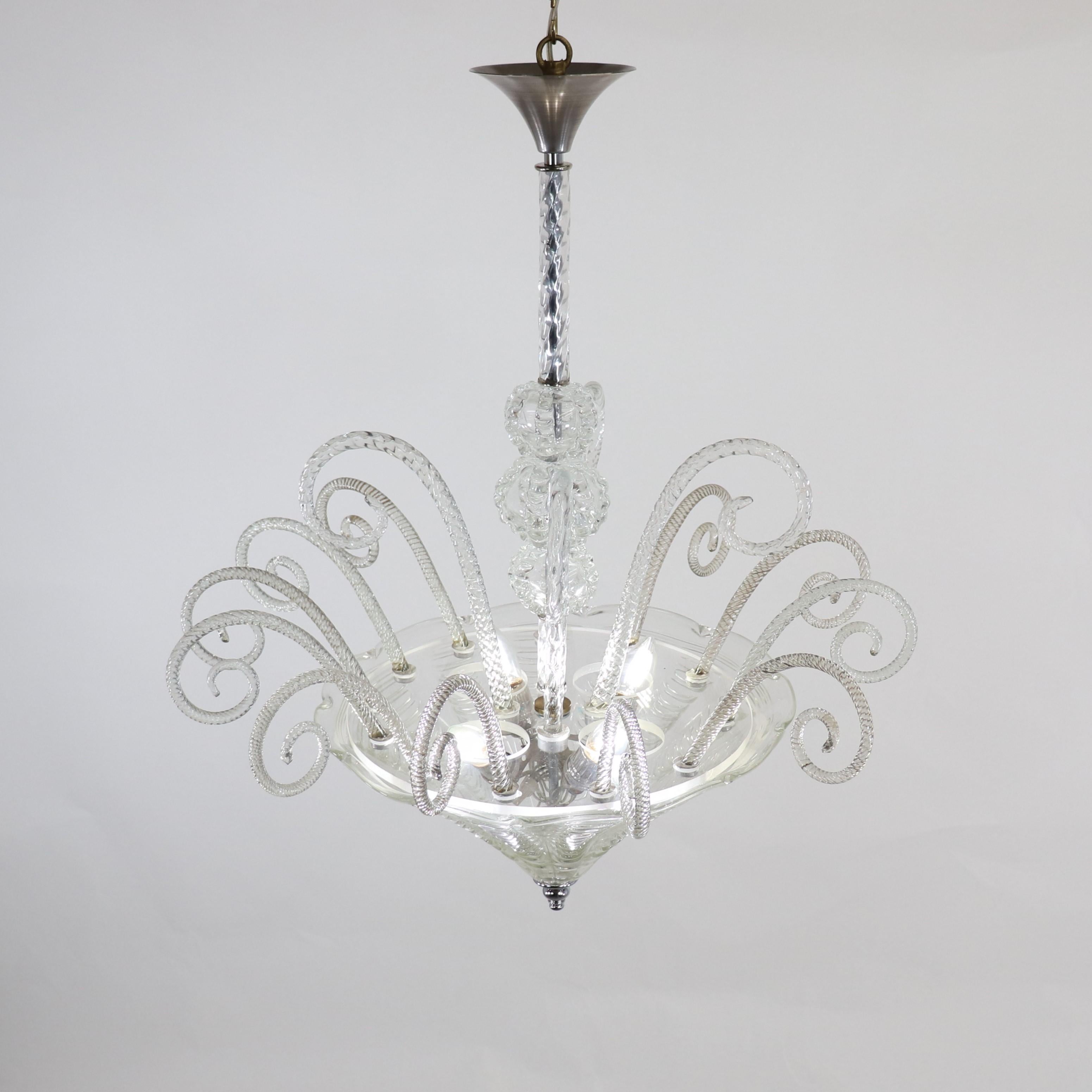 Art déco Cristallo Rigaree Murano, style Art Déco du milieu du siècle en vente