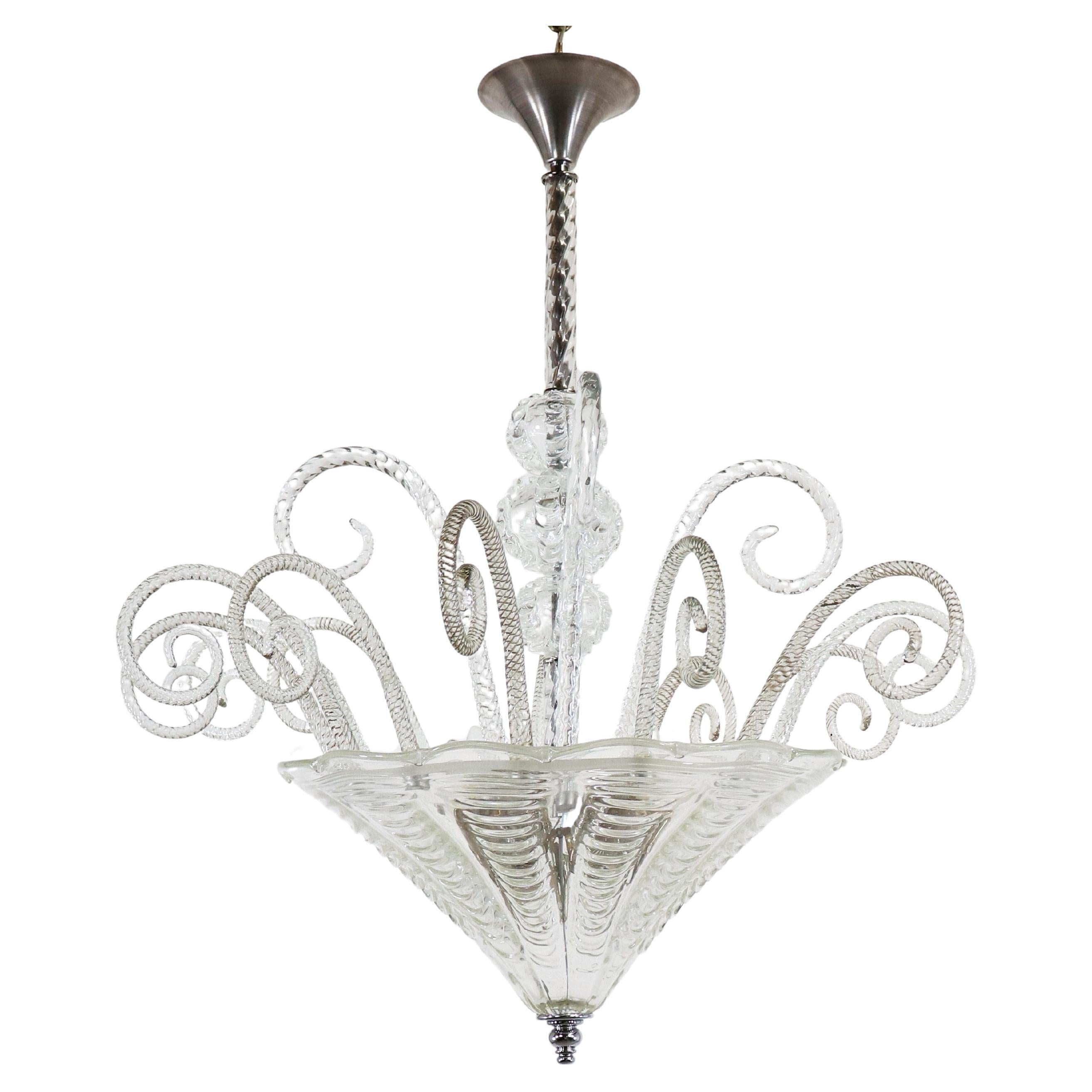 Cristallo Rigaree Murano in stile Art Deco di metà secolo
