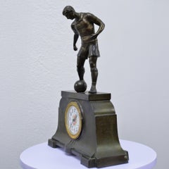 Mid Century Art Deco Style German Vintage Mantel Clock Footballer Patina
