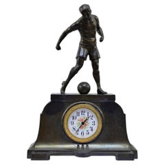 Mid Century Art Deco Style German Vintage Mantel Clock Footballer Patina