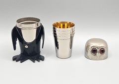 Service à boissons « hiboux emboîtés » de style Art déco du milieu du siècle, plaqué or 24 carats, France, vers 1960