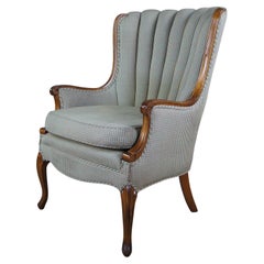 Mid Century Art Deco Style Plaid Channel Wingback Club Library Arm Chair