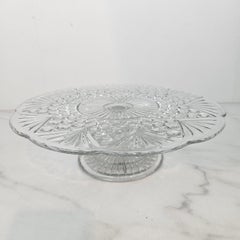 Mid-Century Art Deco Style Pressed Glass Pedestal Cake Stand, Belgium 1930's