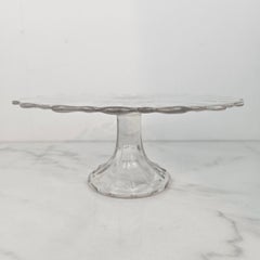 Mid-Century Art Deco Style Pressed Glass Pedestal Cake Stand, Belgium 1930's
