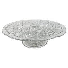 Mid-Century Art Deco Style Pressed Glass Pedestal Cake Stand, Belgium 1930's