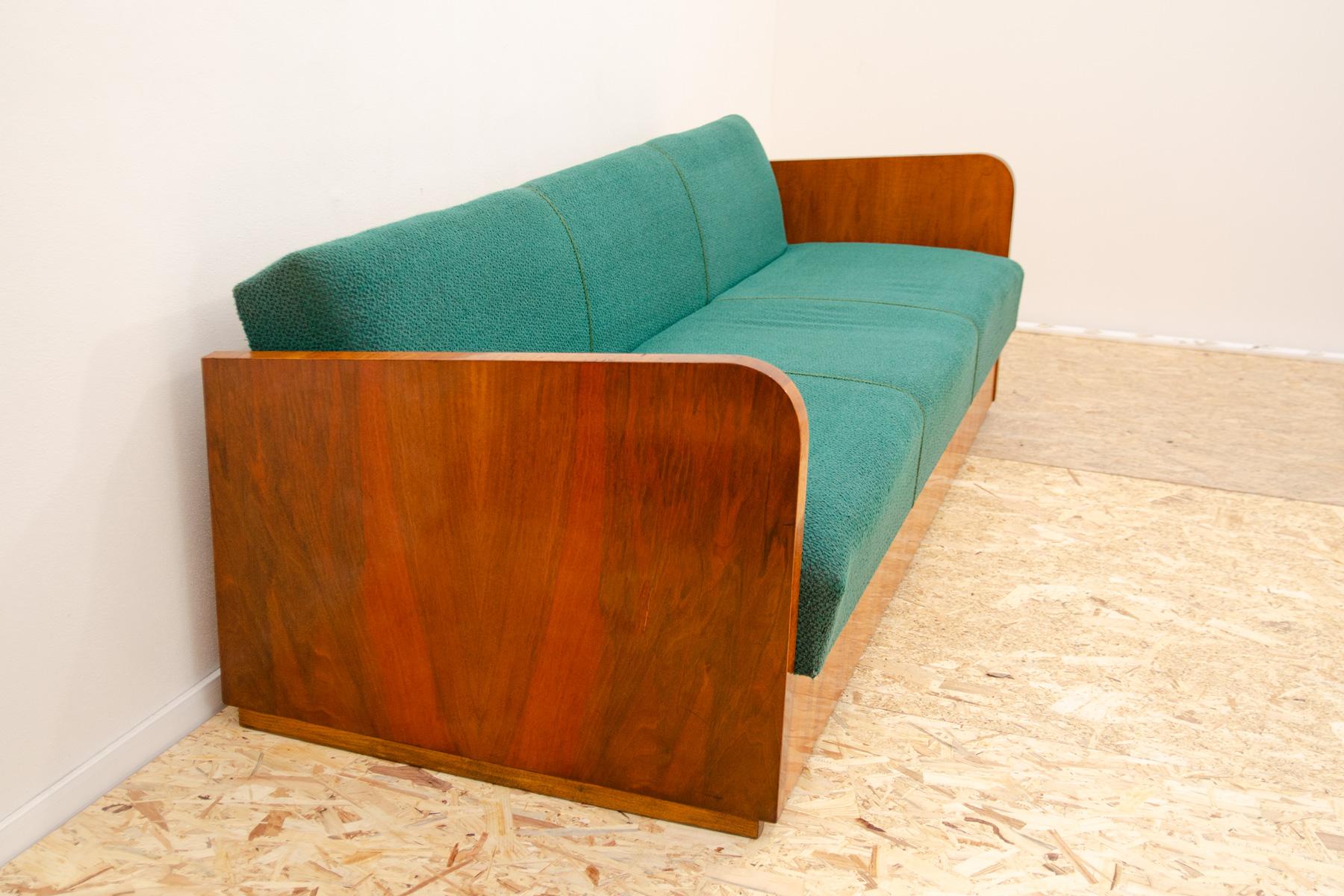 Veneer Mid century ART DECO style sofabed by UP Závody, 1950´s, Czechoslovakia For Sale
