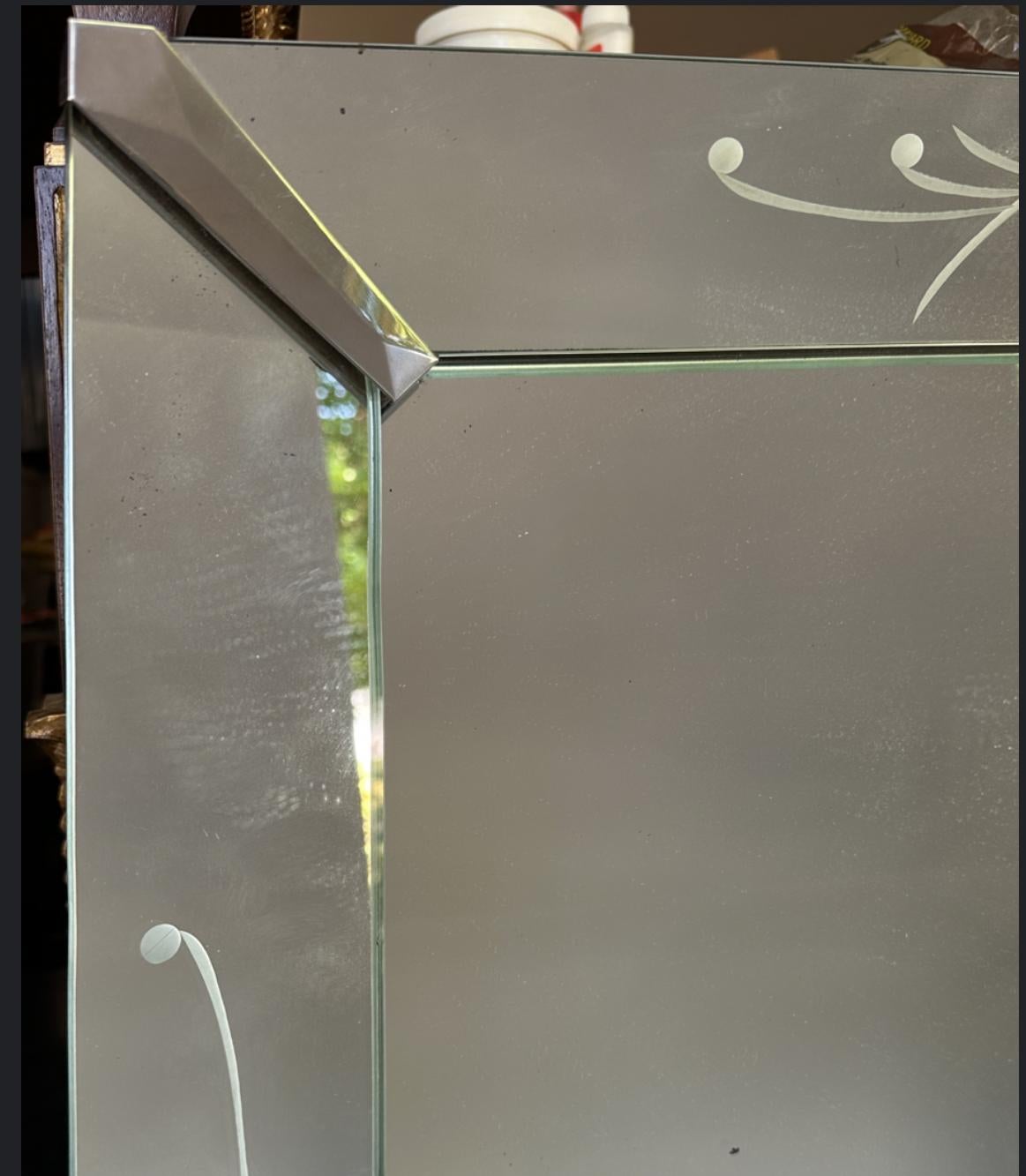 20th Century Mid-Century Art Deco Venetian Etched Wall Mirror. For Sale
