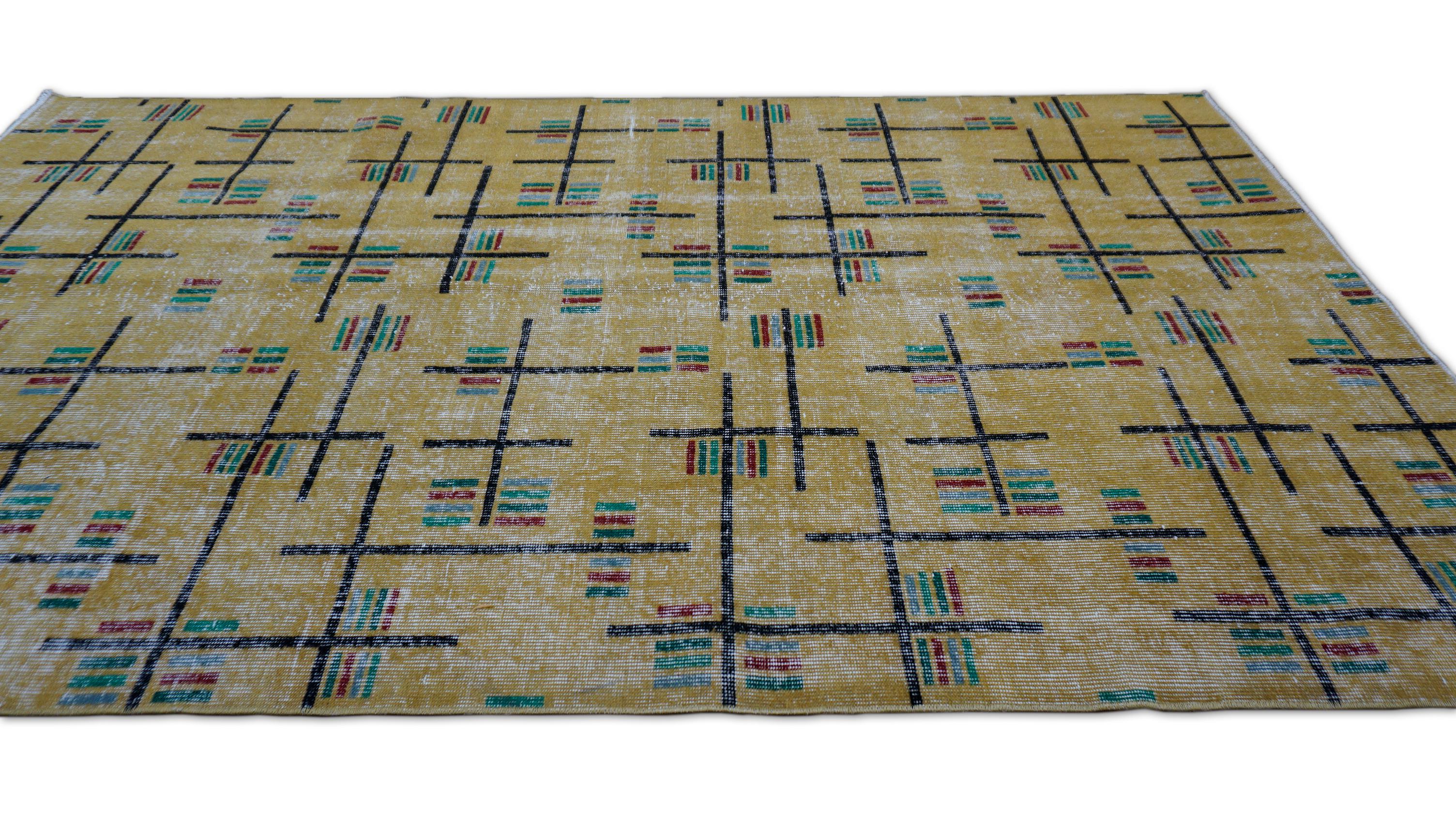 Mid-Century moderno Tappeto in lana stile Art Deco Zeki Muren di metà secolo 5'1''x8'9'' in vendita