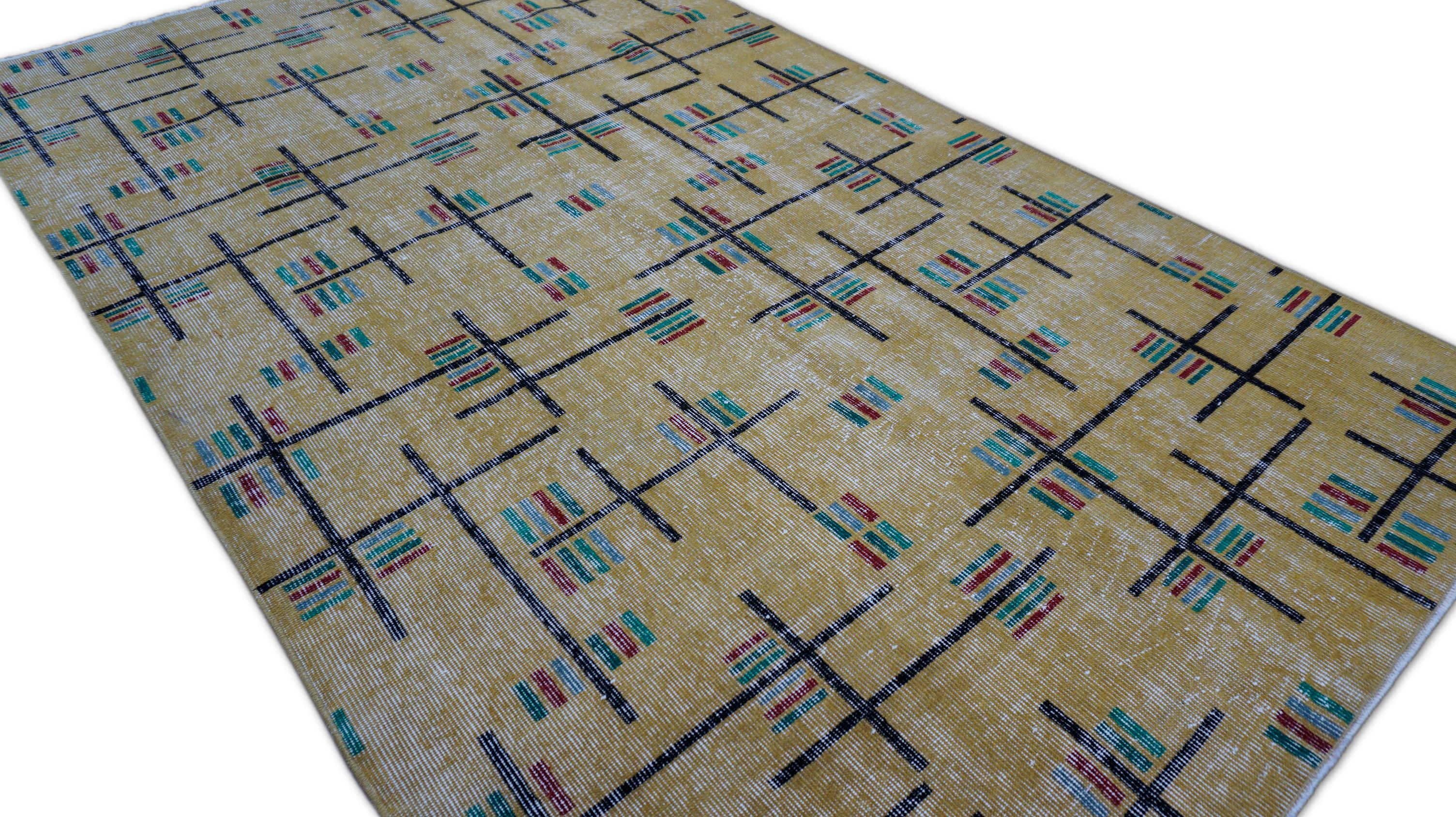 Turco Tappeto in lana stile Art Deco Zeki Muren di metà secolo 5'1''x8'9'' in vendita
