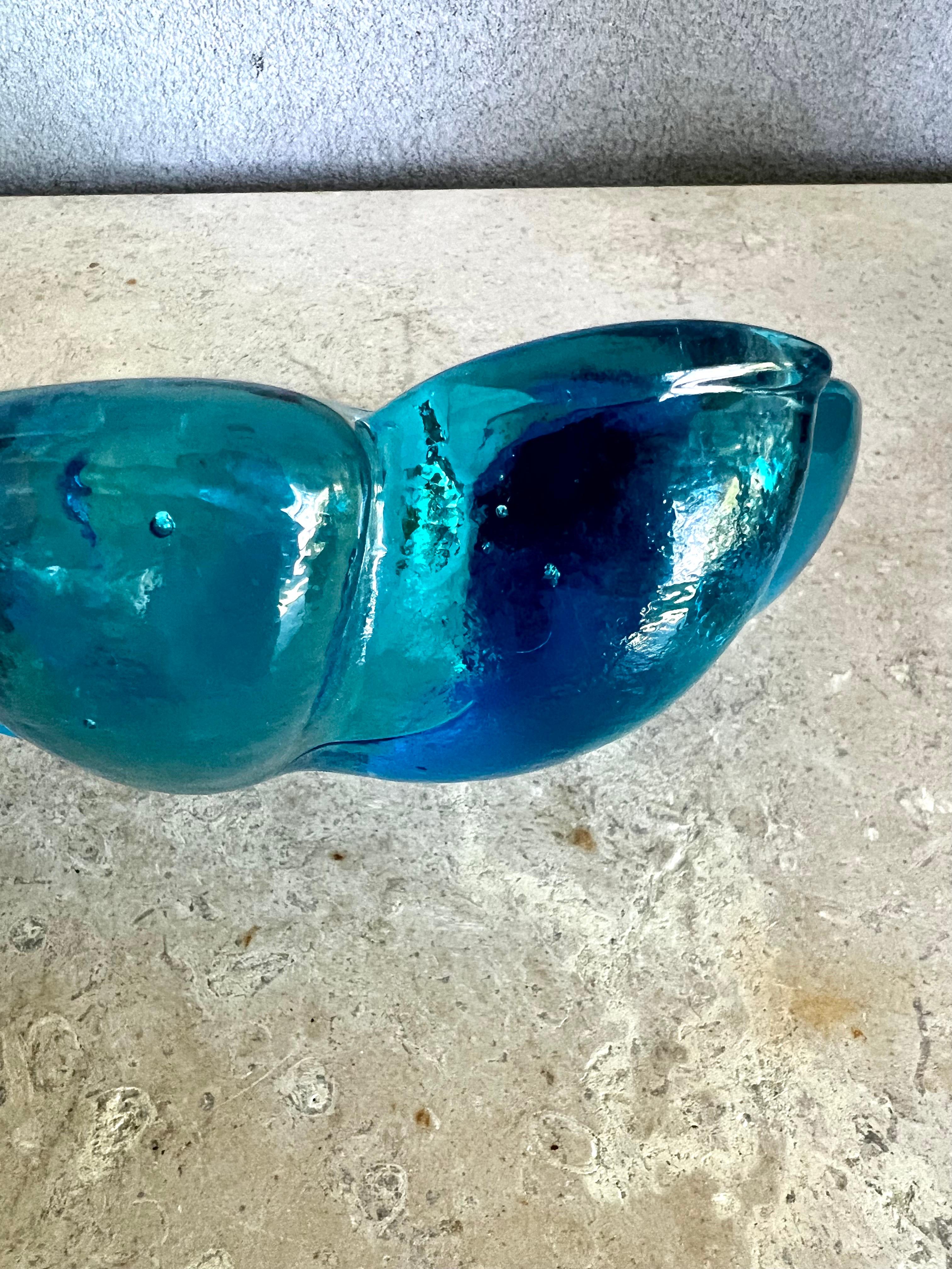 Midcentury Art Glass Turquoise Leaf Ashtray-Catch-all 2