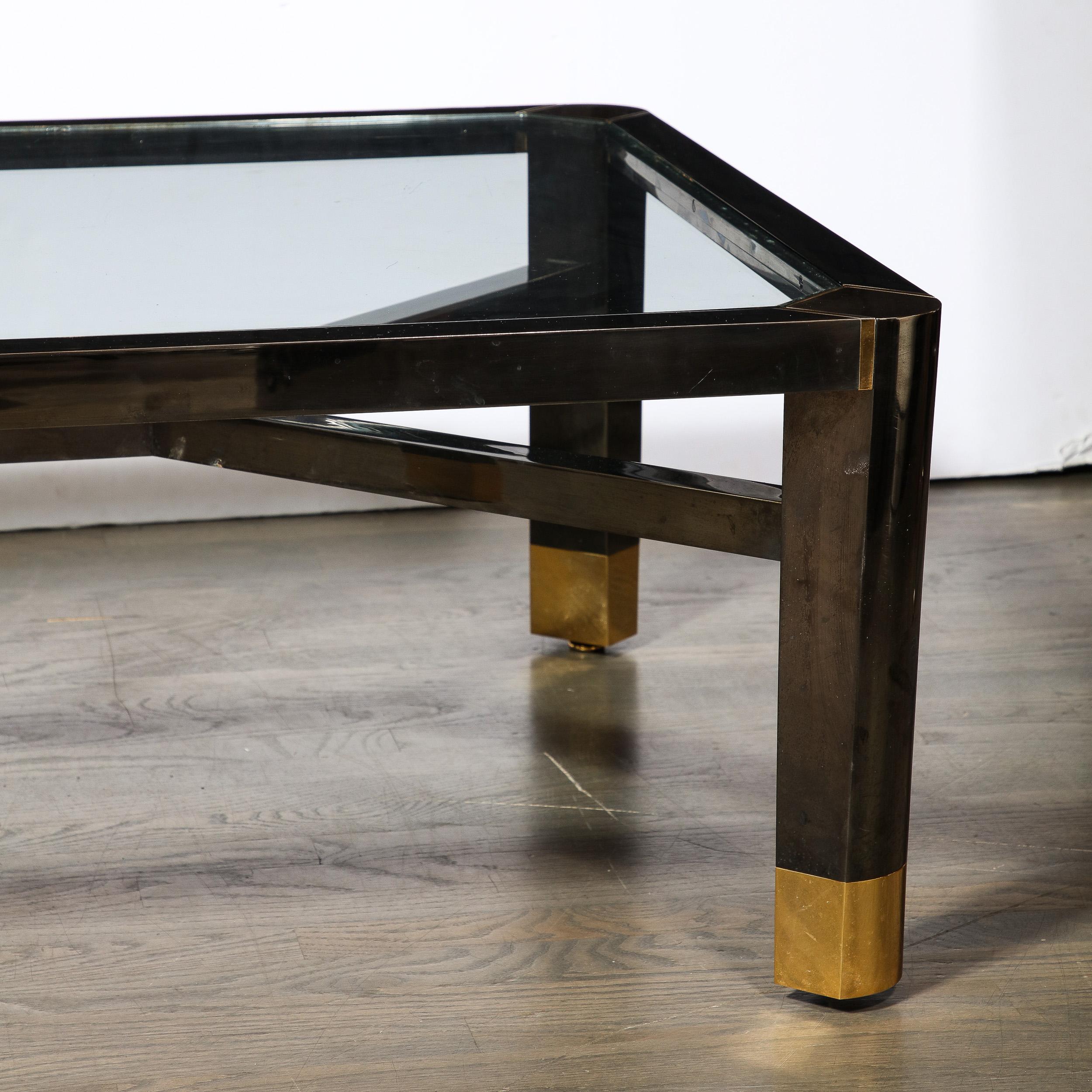 Mid-Century Modern Table basse Art Moderne du milieu du siècle dernier en laiton poli et bronze doré par Lorin Marsh en vente