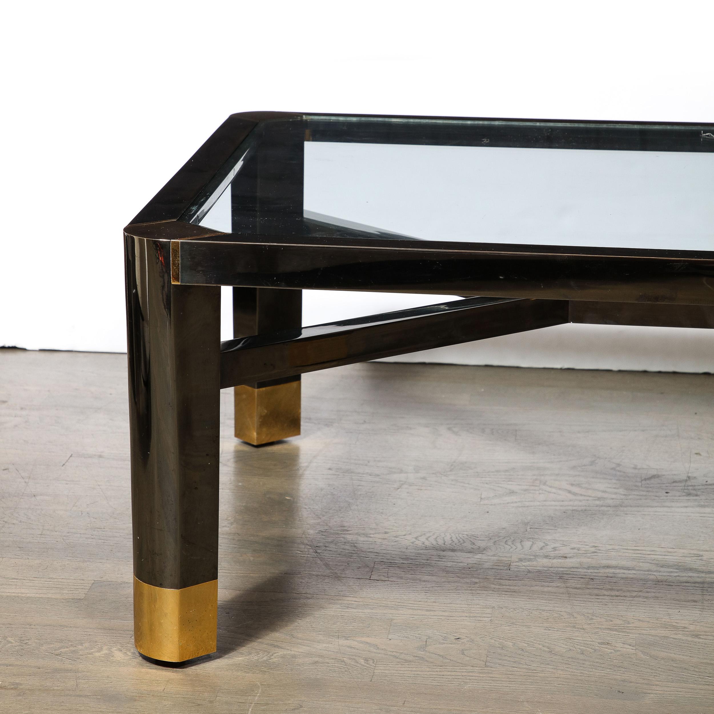 American Mid-Century Art Moderne Polished Brass & Gunmetal Coffee Table by Lorin Marsh For Sale
