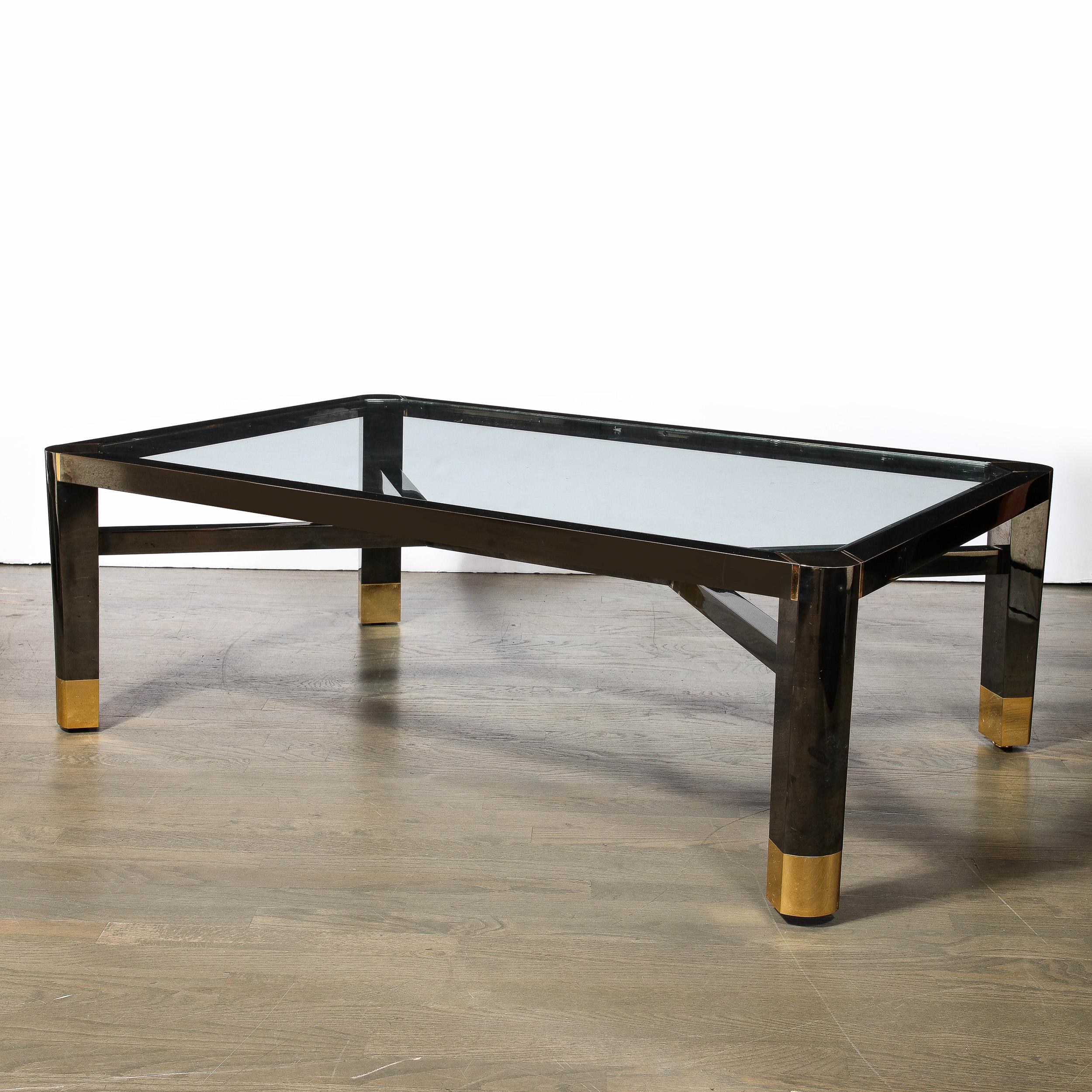 Mid-Century Art Moderne Polished Brass & Gunmetal Coffee Table by Lorin Marsh For Sale 1