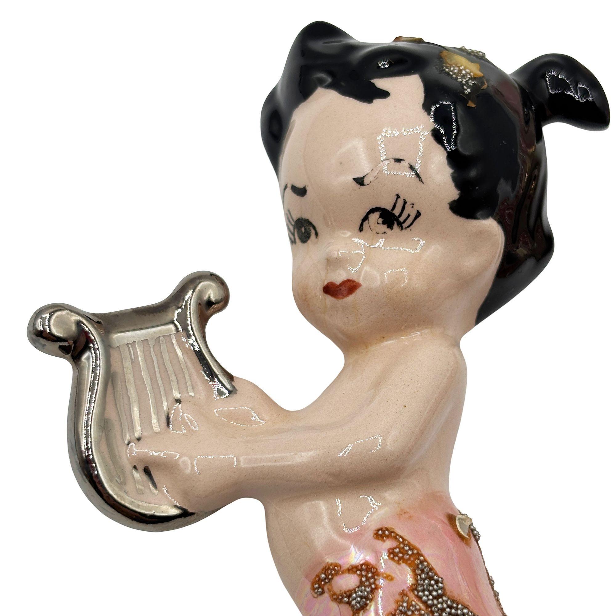 Mid-Century Modern Ensemble de sculptures murales sirène et hippocampe en céramique Art Pottery Mid-century en vente