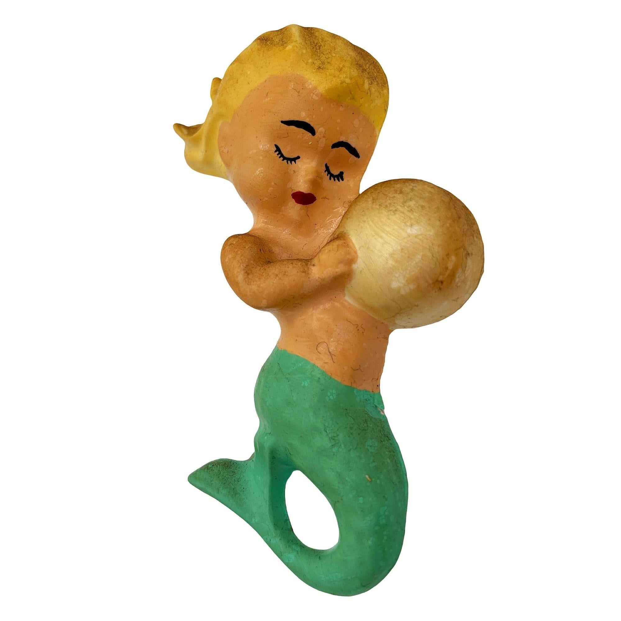 Américain Art du milieu du siècle Sculpture murale en céramique Sirène blonde avec chérubins Ensemble en vente