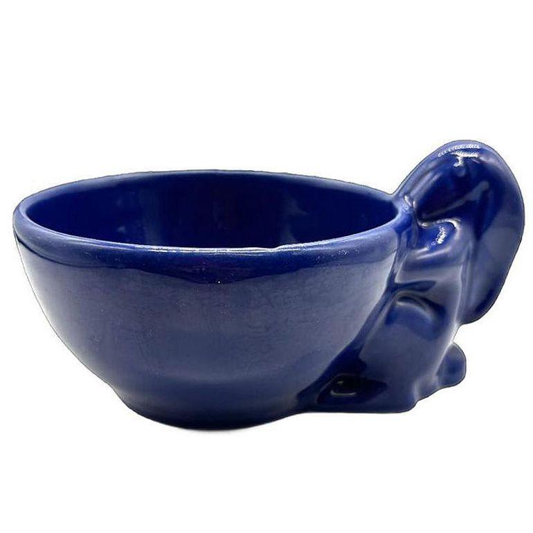 Mid-Century moderno Ciotola portacaramelle con coniglietto blu cobalto in ceramica d'arte di metà secolo in vendita