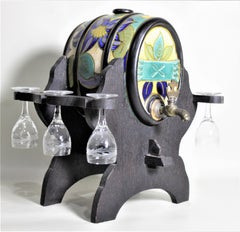 Mid-Century Art Pottery Gouda Styled Keg & Glasses Liquor Decanter Set