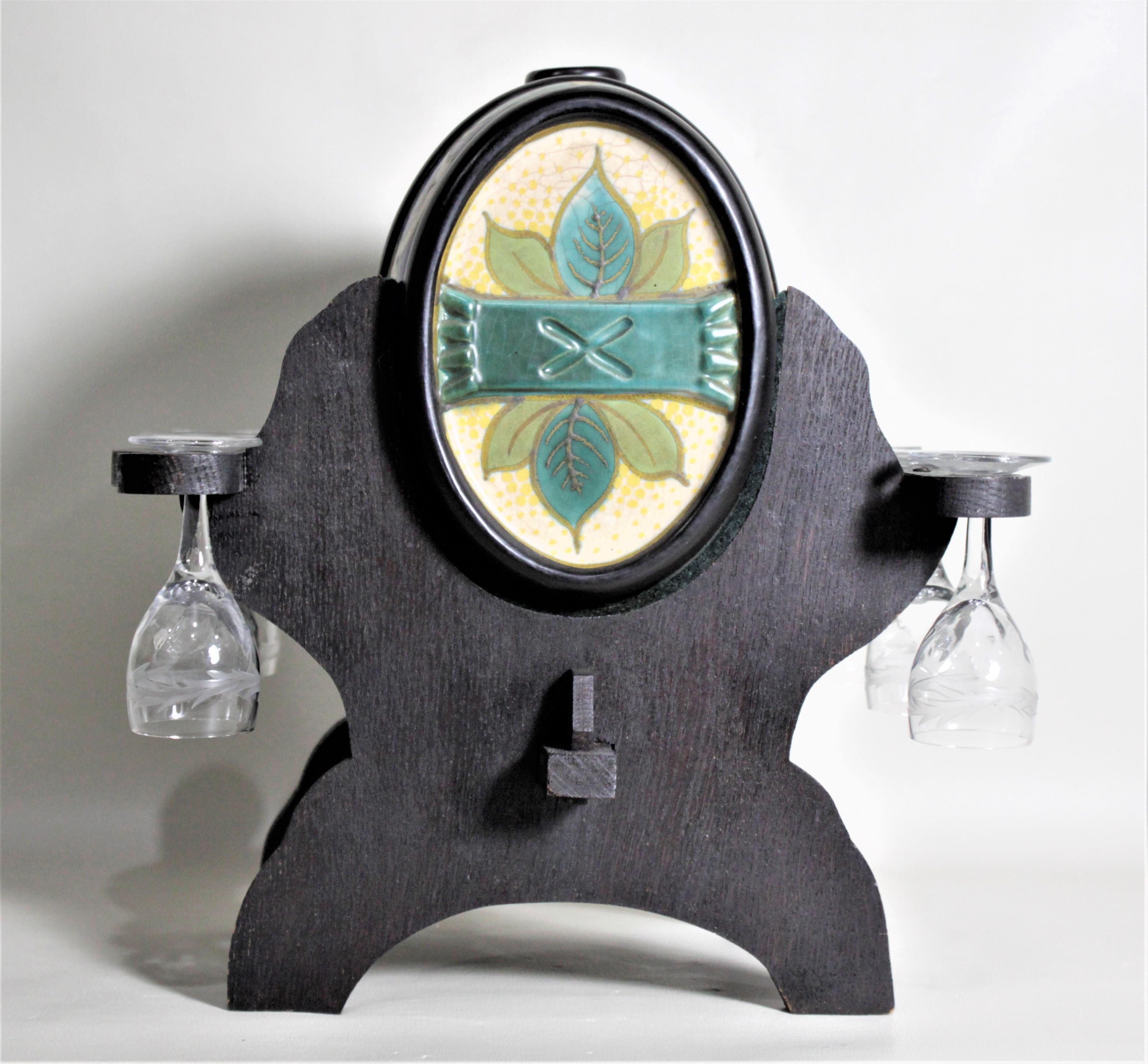 Machine-Made Mid-Century Art Pottery Gouda Styled Keg & Glasses Liquor Decanter Set For Sale