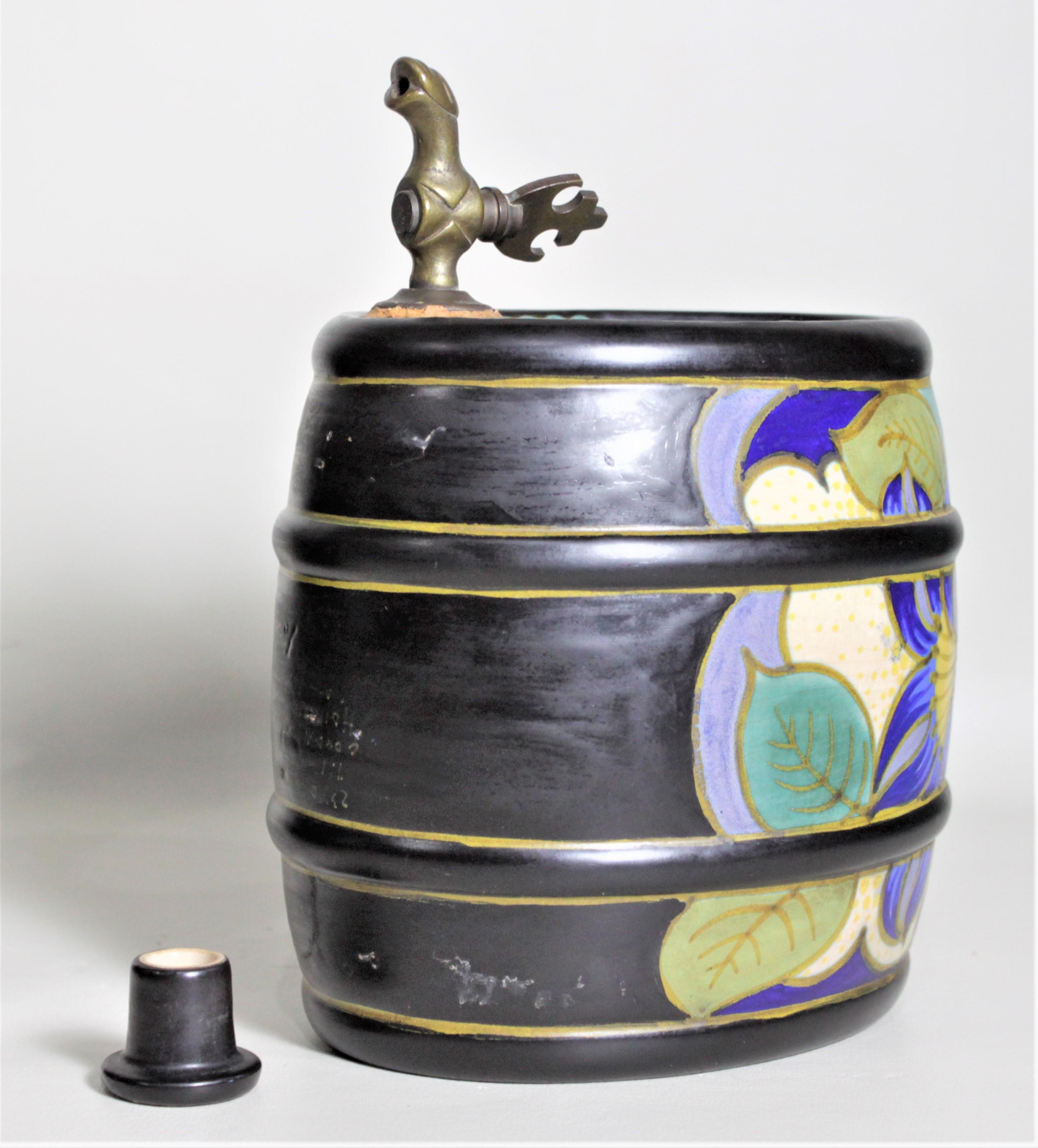 20th Century Mid-Century Art Pottery Gouda Styled Keg & Glasses Liquor Decanter Set For Sale