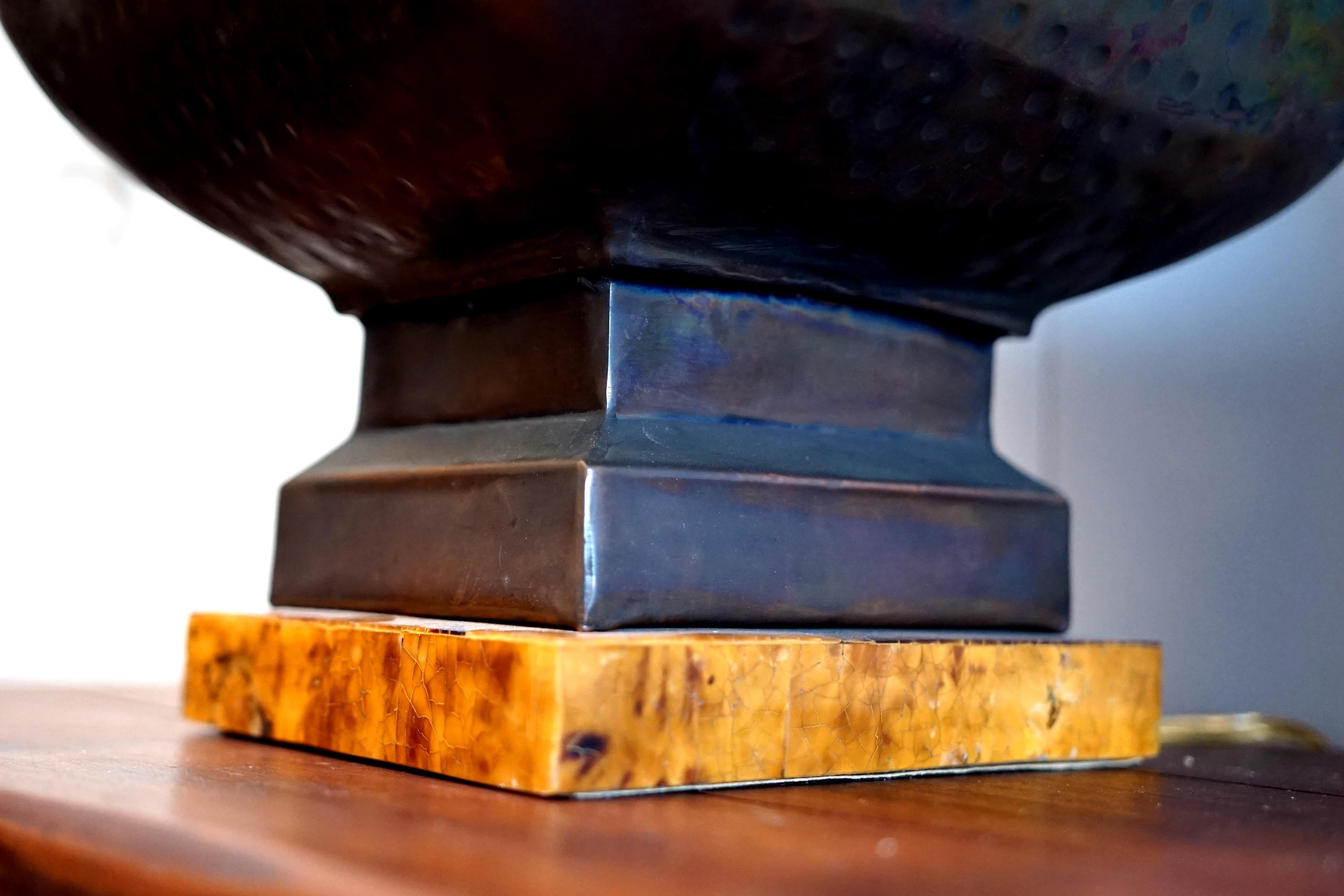 Mid-Century Art Studio Hammered Bronze Copper Table Lamp For Sale 3