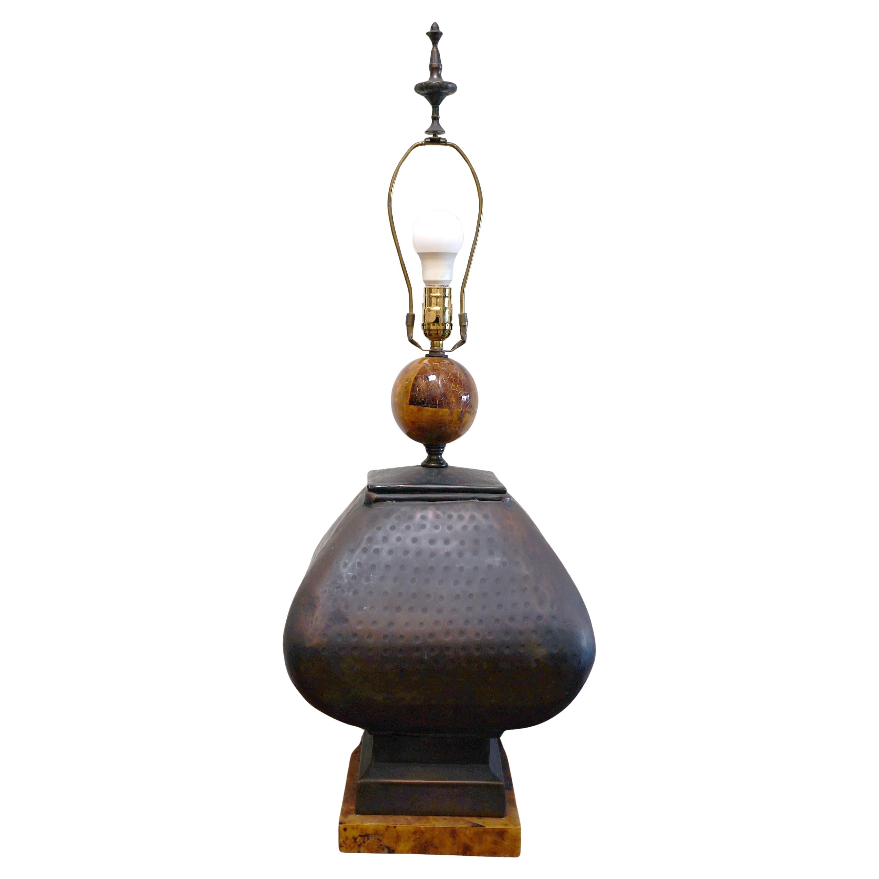 Mid-Century Art Studio Hammered Bronze Copper Table Lamp